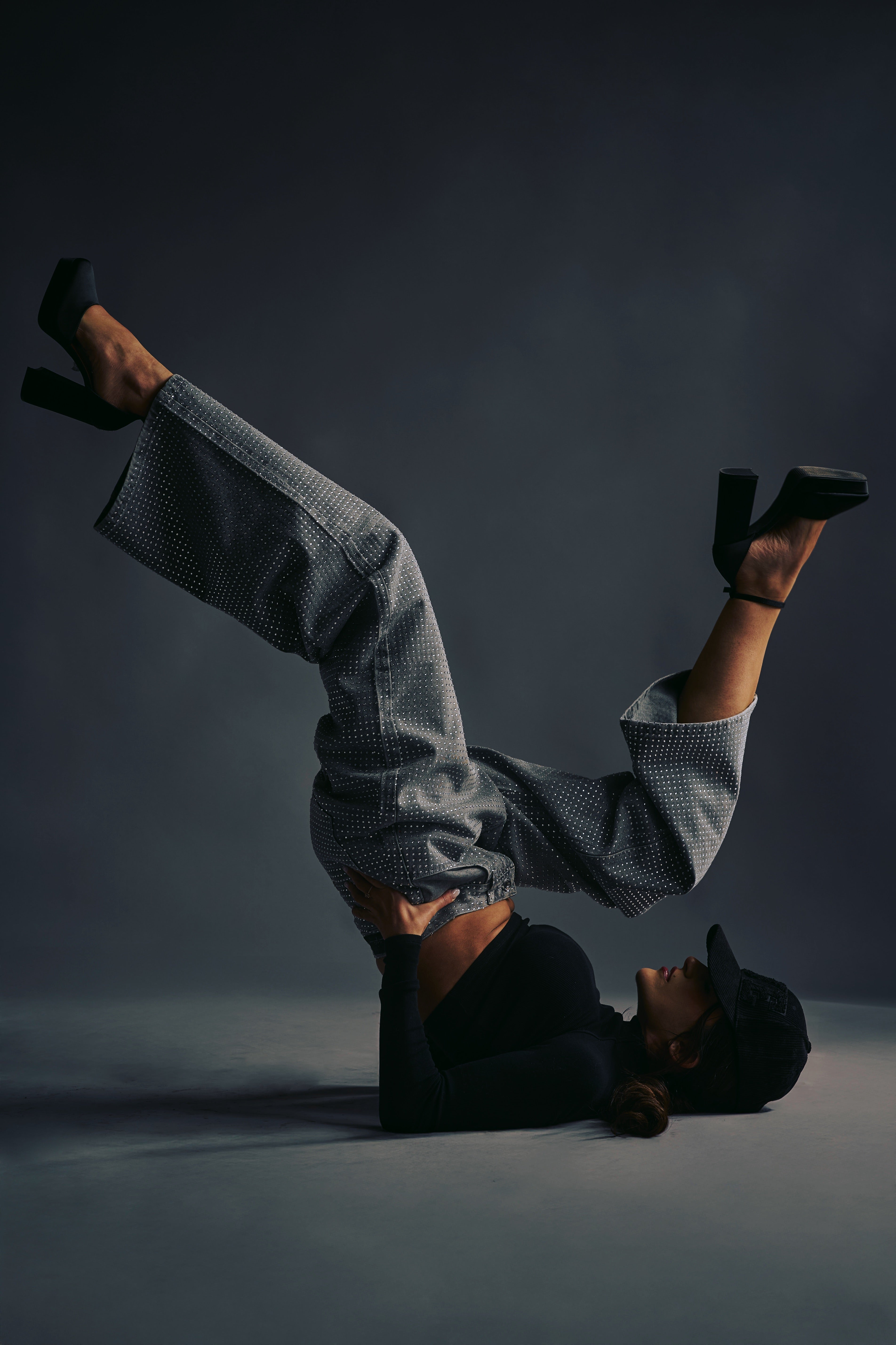 Grey Crystal Embellished Wide Leg Jeans