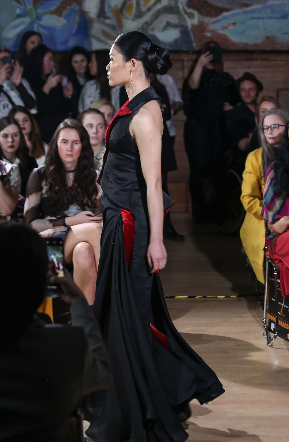 RED & BLACK ASYMMETRICAL GODET TROUSER