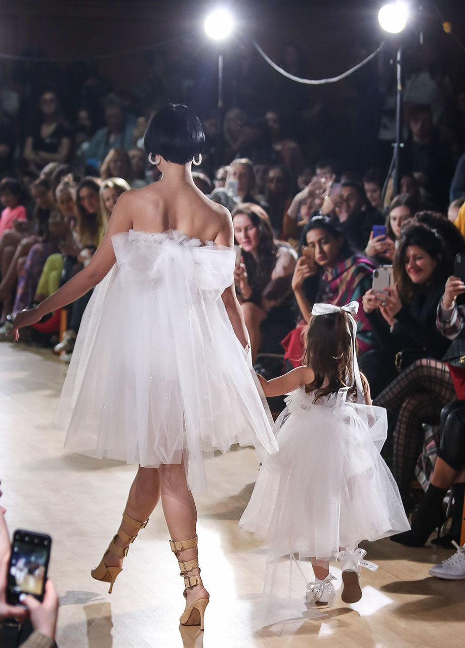 MINI ME HAND CRYSTAL EMBELLISHED GATHERED TULLE DRESS