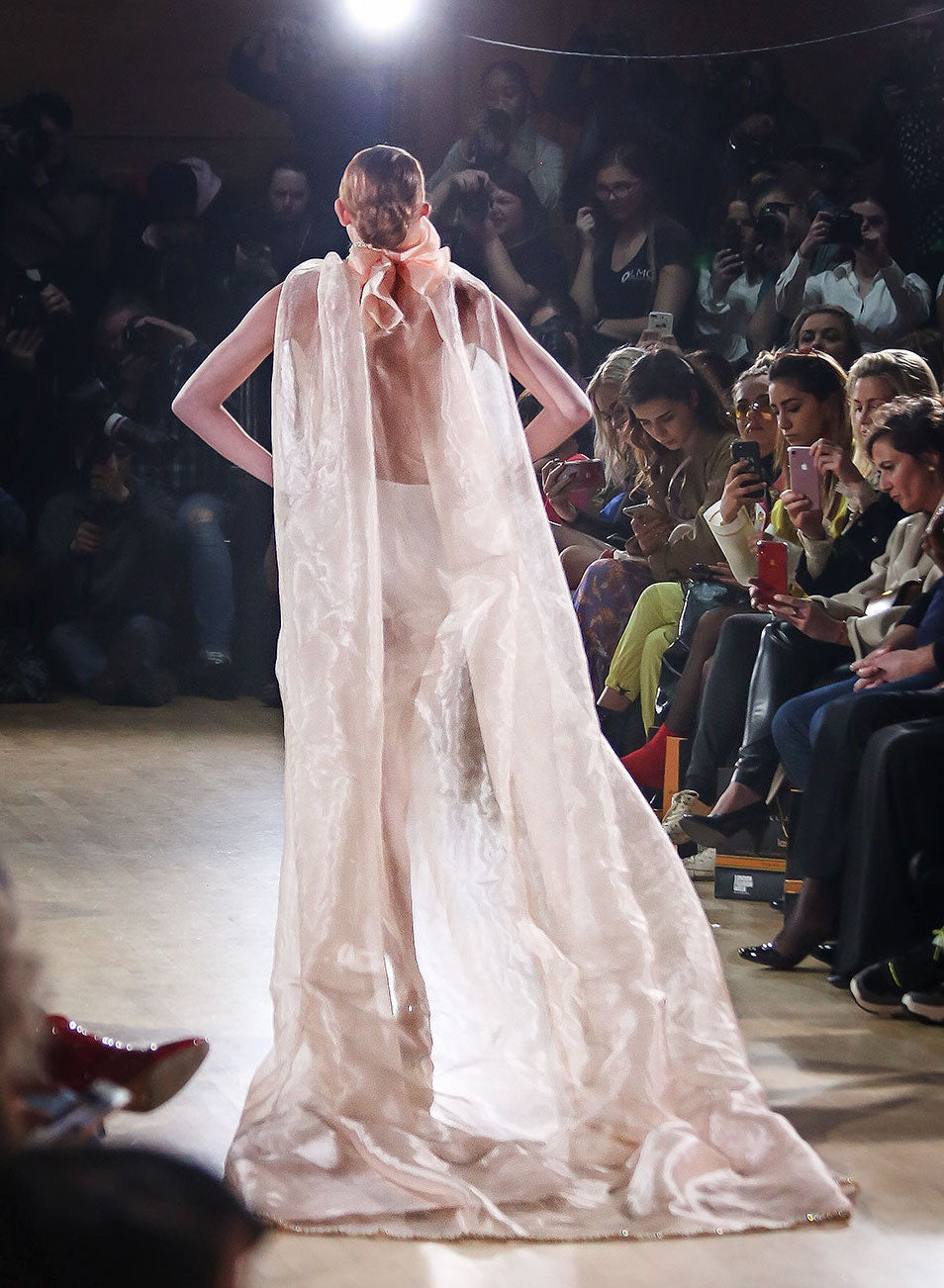 HAND EMBELLISHED SHEER LONG CAPE DRESS