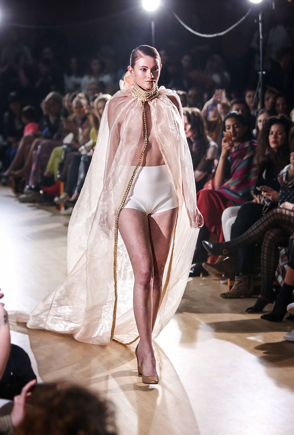 HAND EMBELLISHED SHEER LONG CAPE DRESS