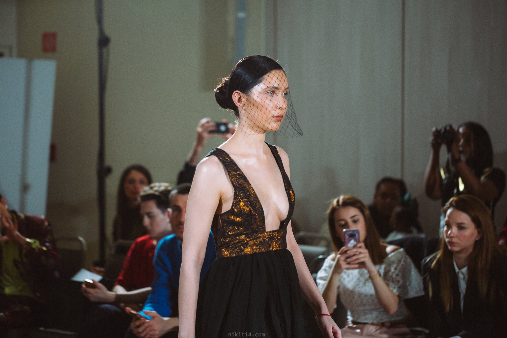 BLACK BRONZE DEEP OPEN DRESS