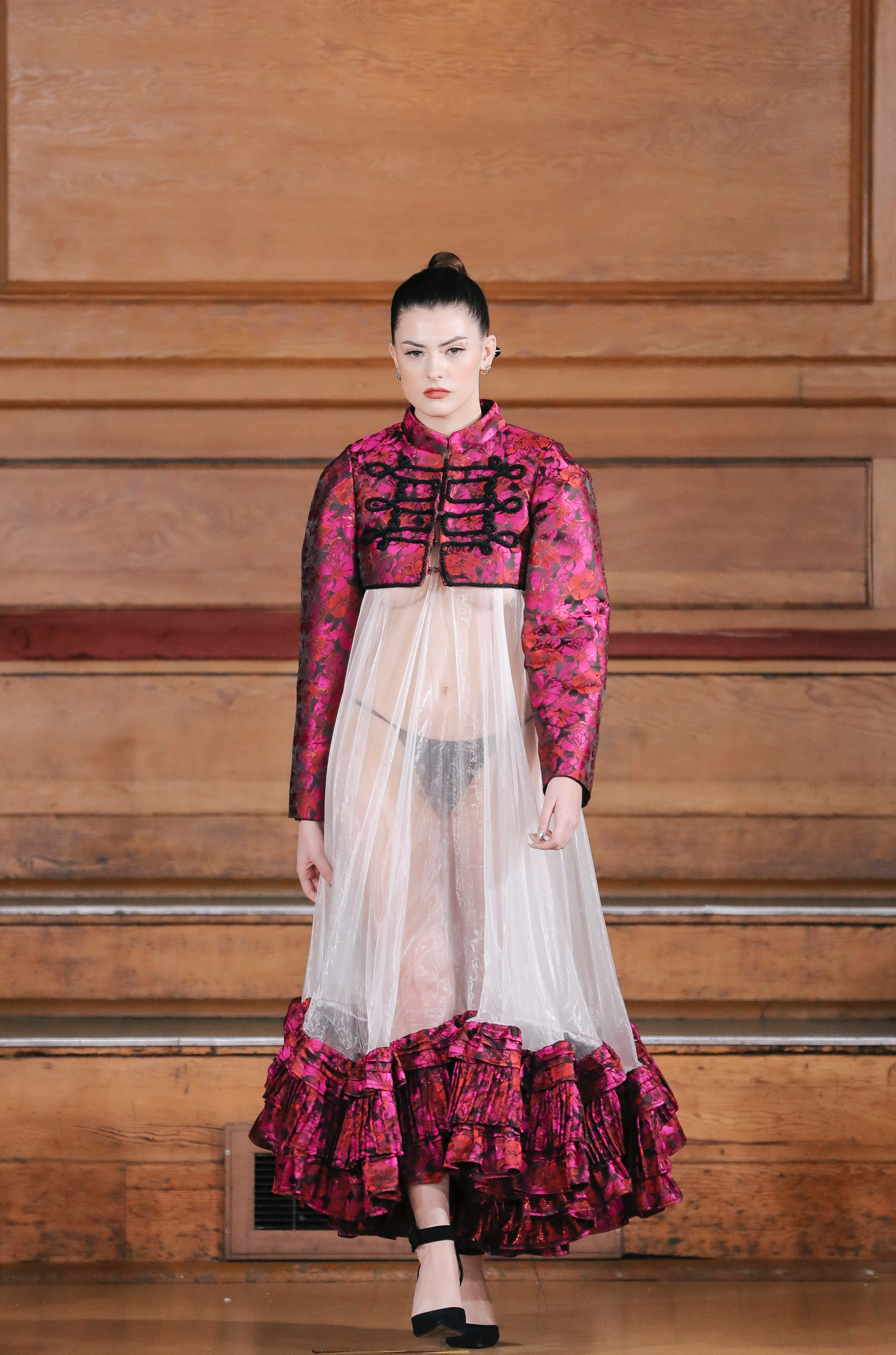 CROPPED FROGGING JACKET & FULL PINTUCK DRESS