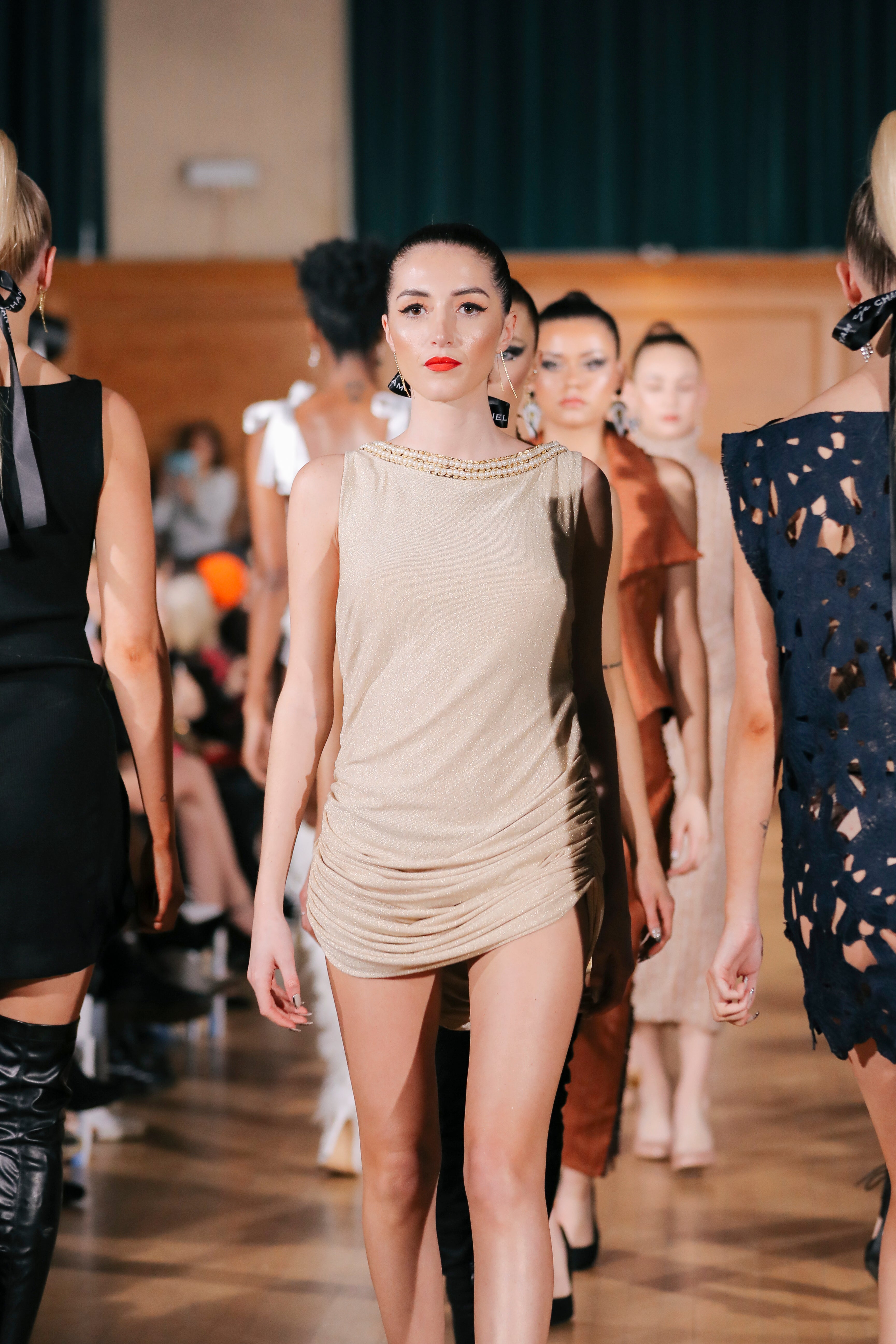 DRAPED GOLD MINI DRESS