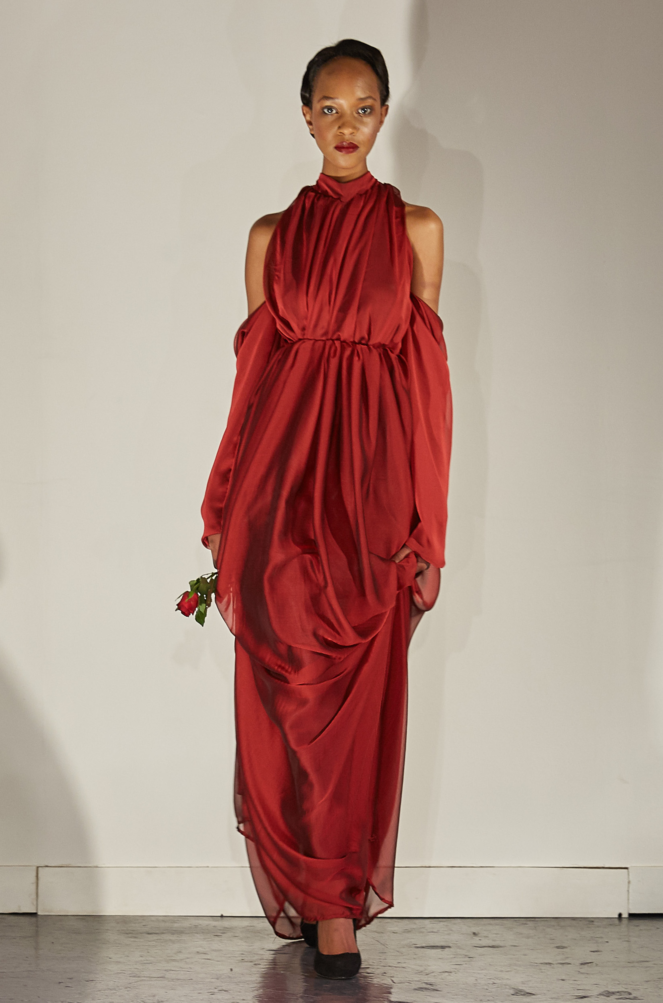 DRAPED HALTER NECK DRESS