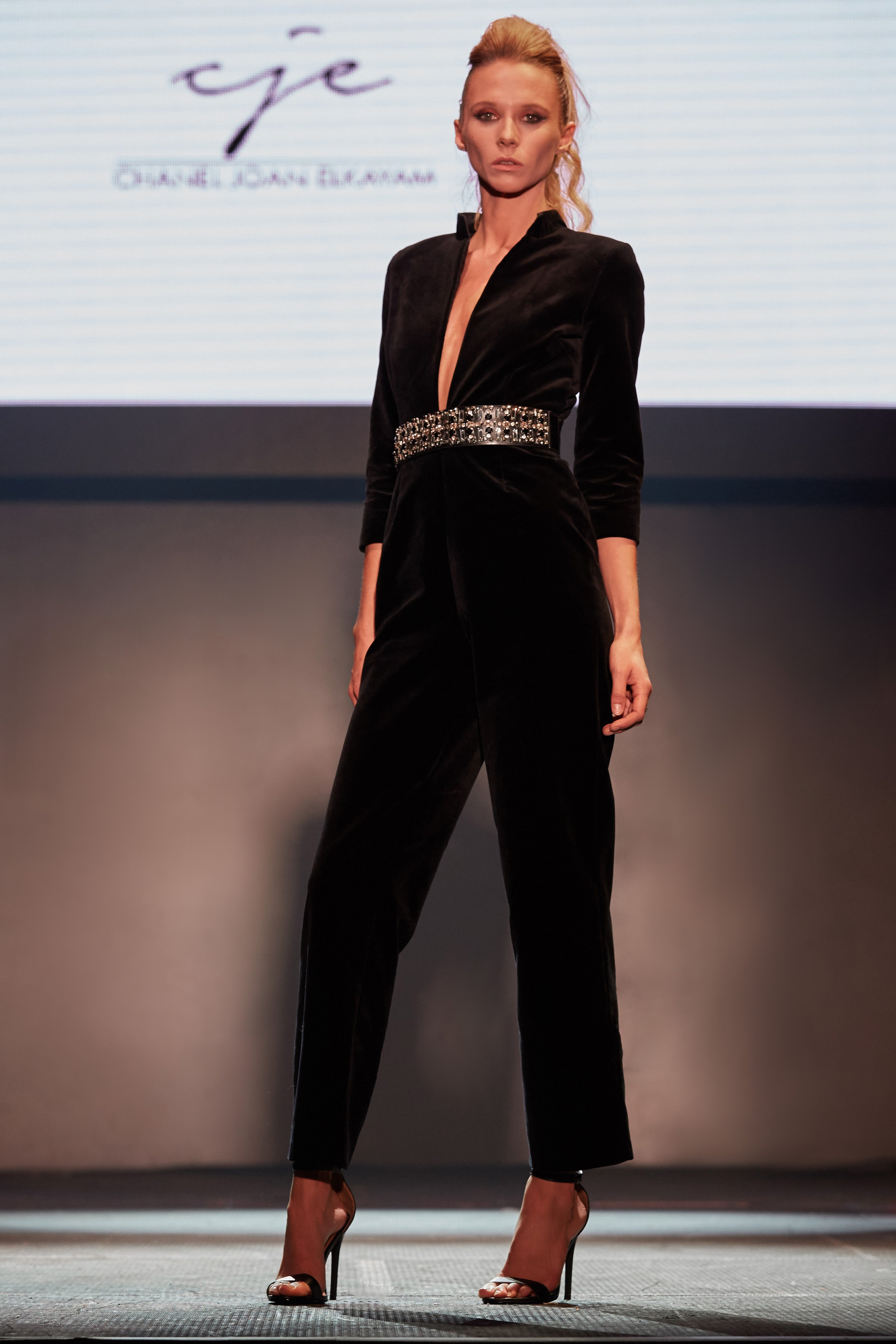 BLACK SILK VELVET 3/4 SLEEVE JUMPSUIT