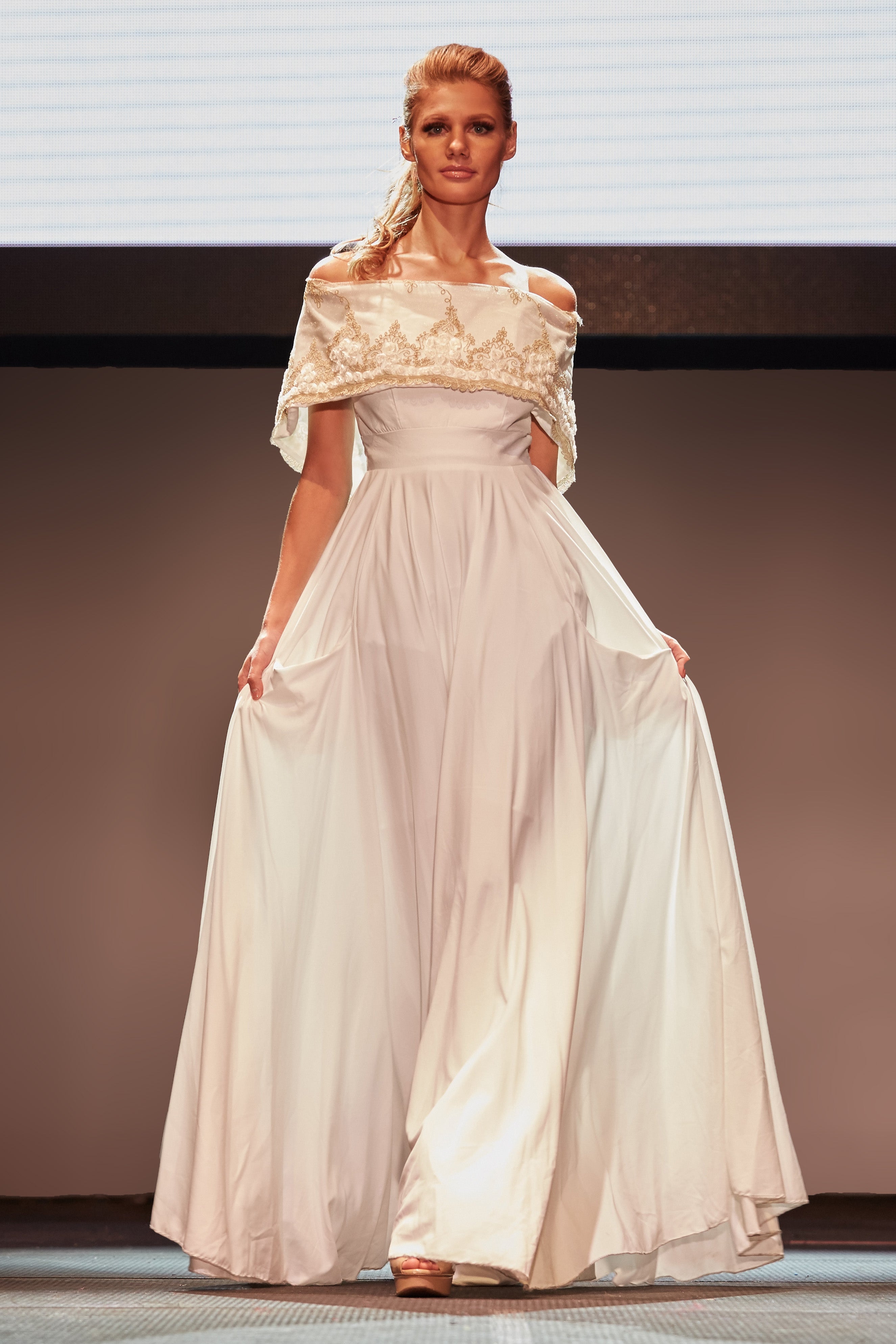 BARDOT NECKLINE EMBROIDERED DRESS