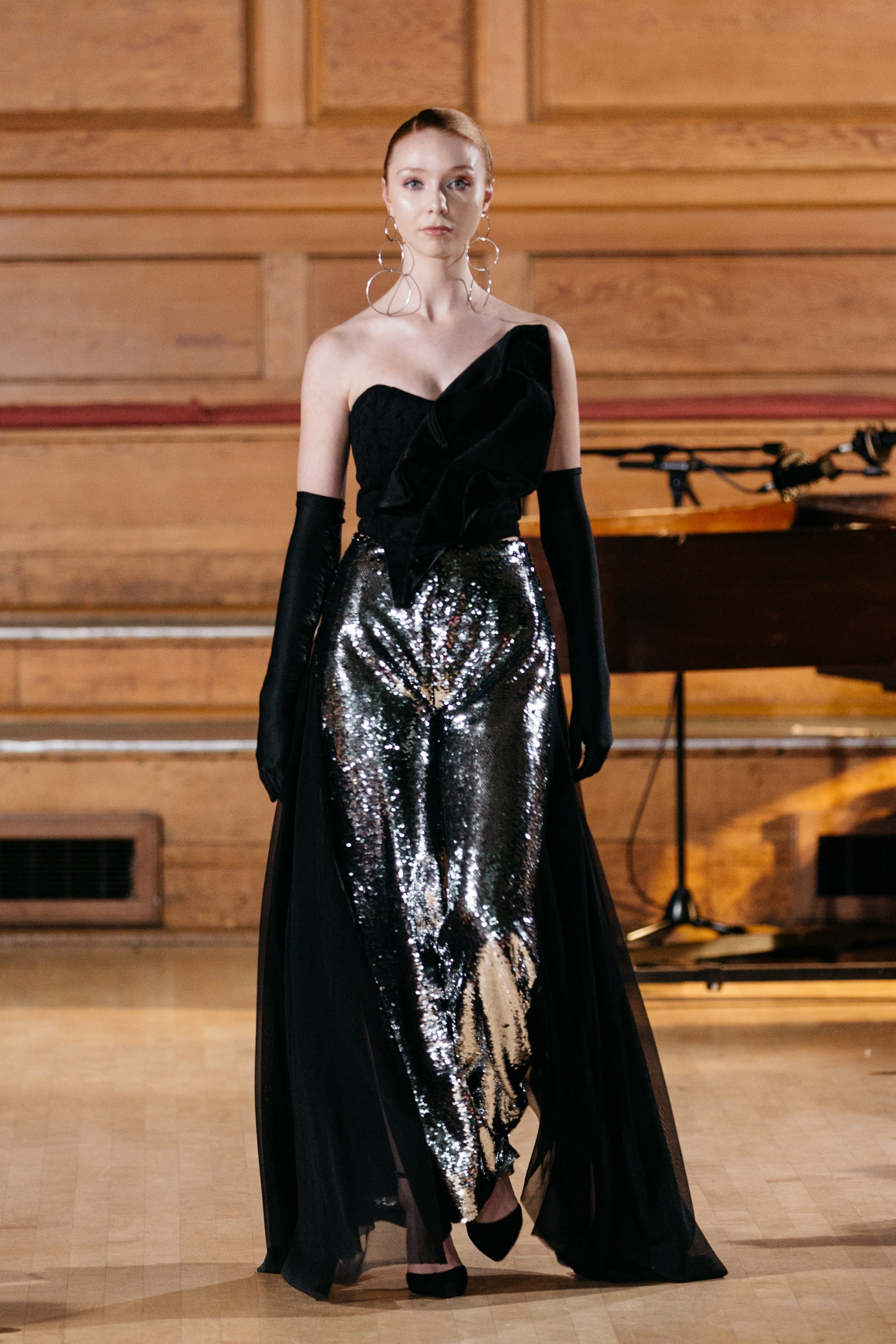 SEQUIN EMBELLISHED GODET TROUSER