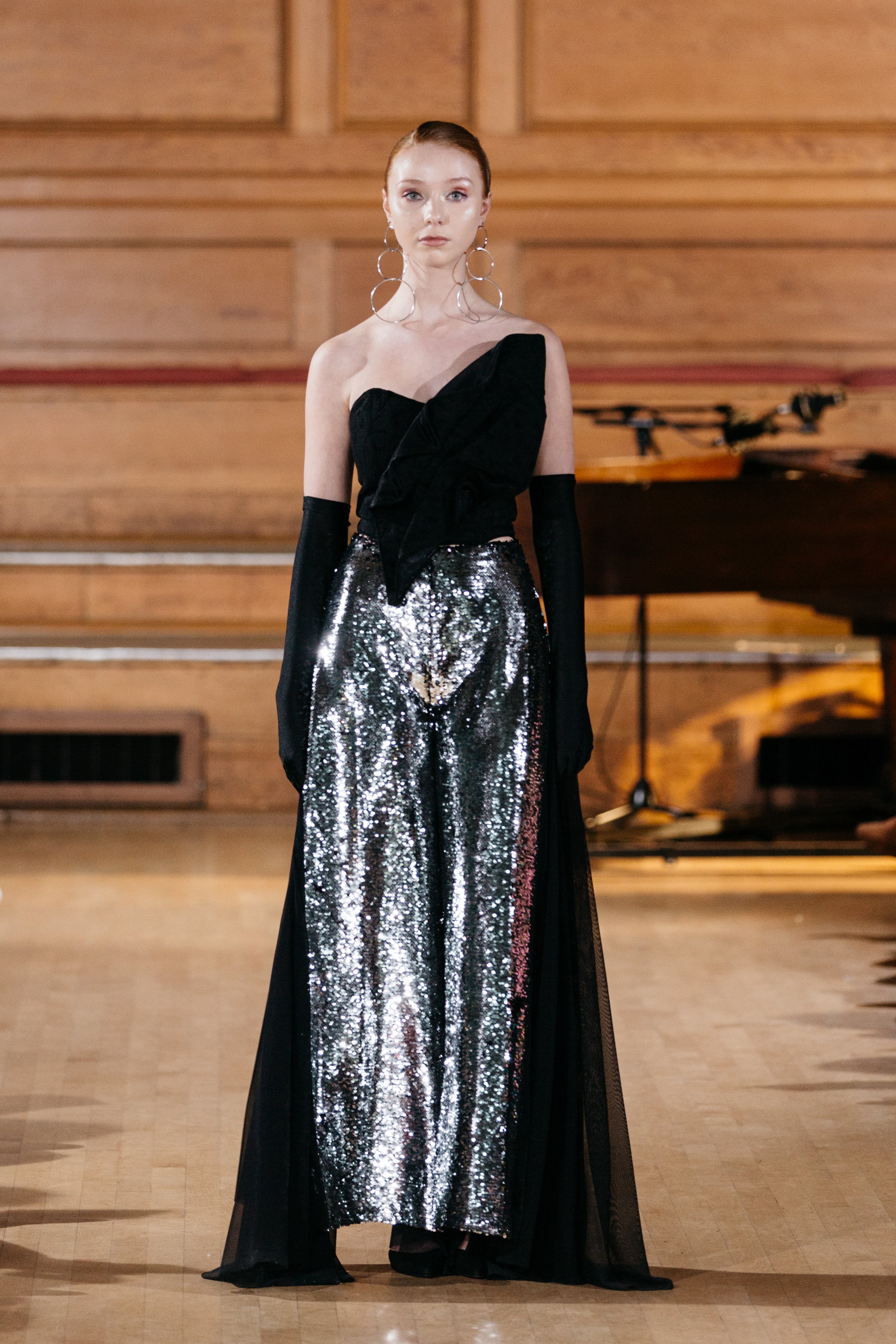 SEQUIN EMBELLISHED GODET TROUSER