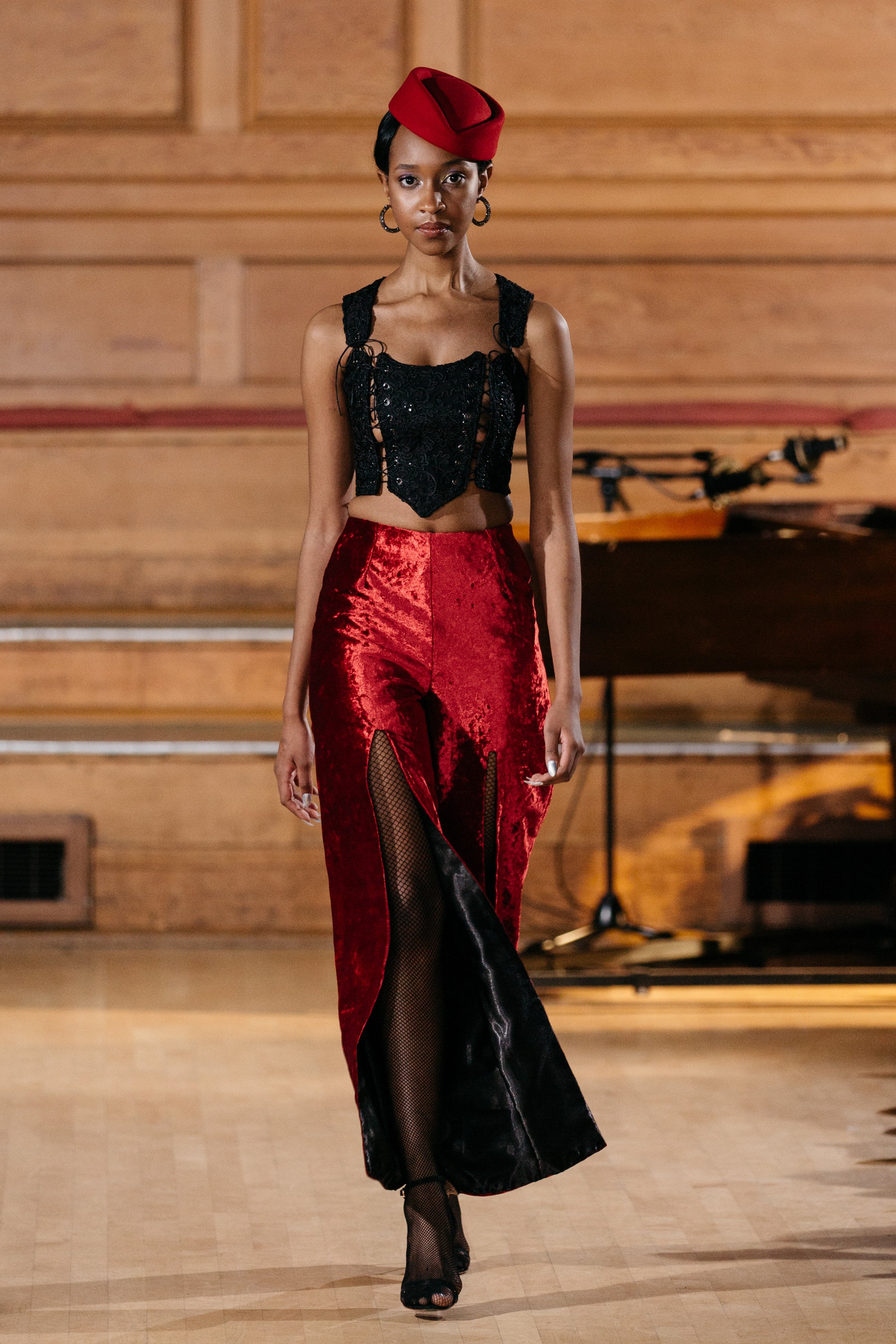 RED CRUSHED VELVET TROUSER