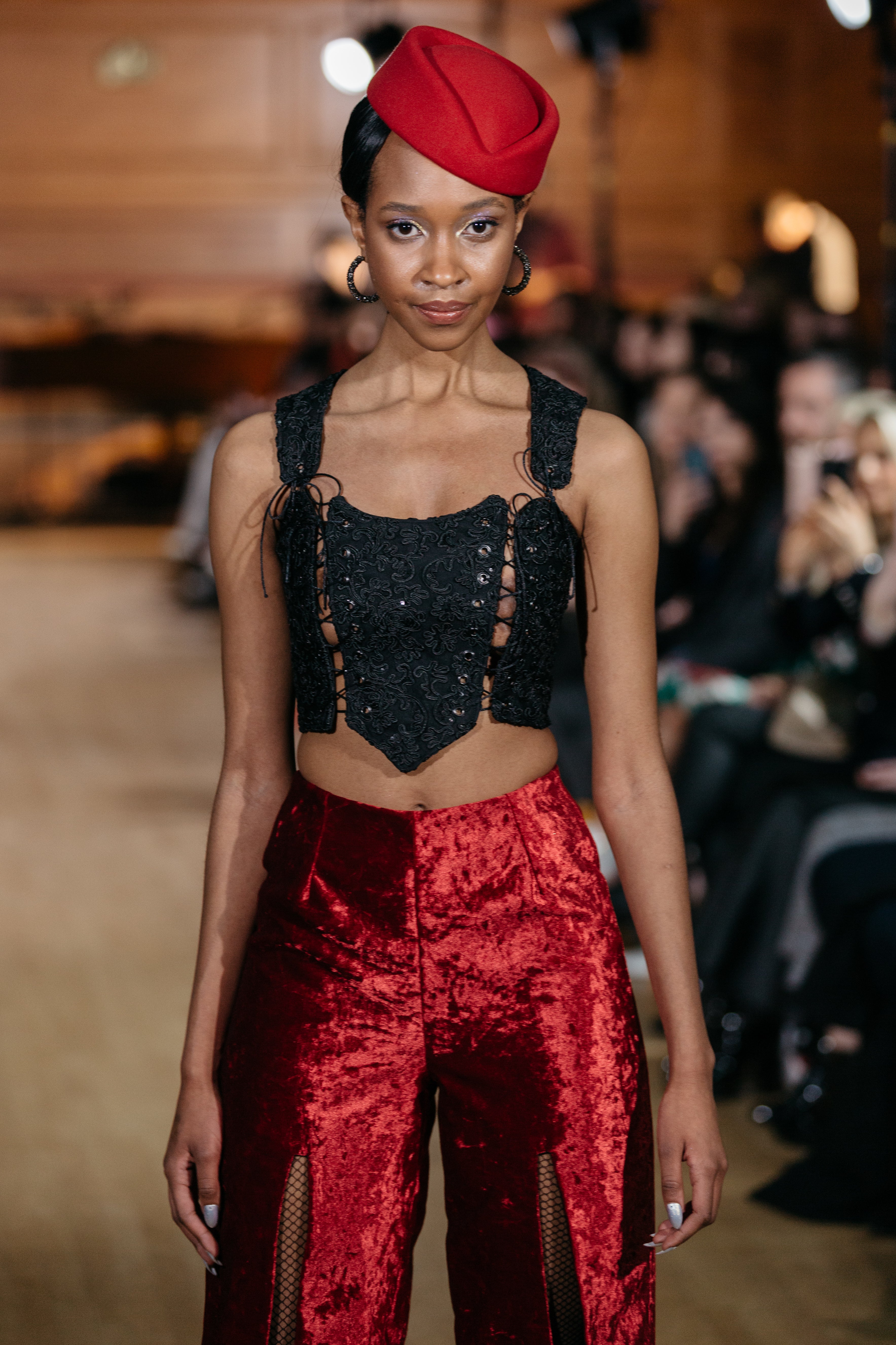 RED CRUSHED VELVET TROUSER