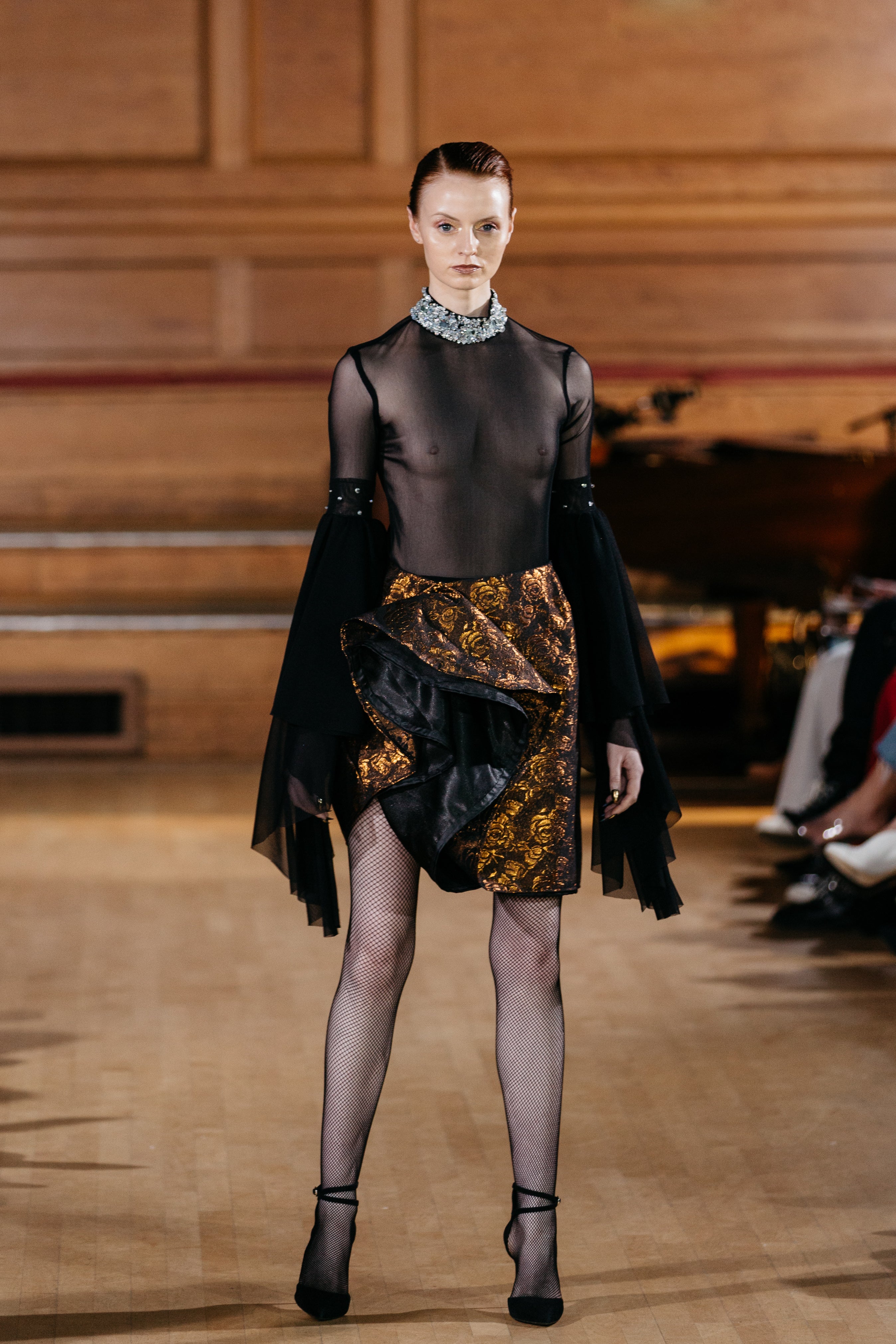 HAND EMBELLISHED CRYSTAL OPAQUE BODYSUIT