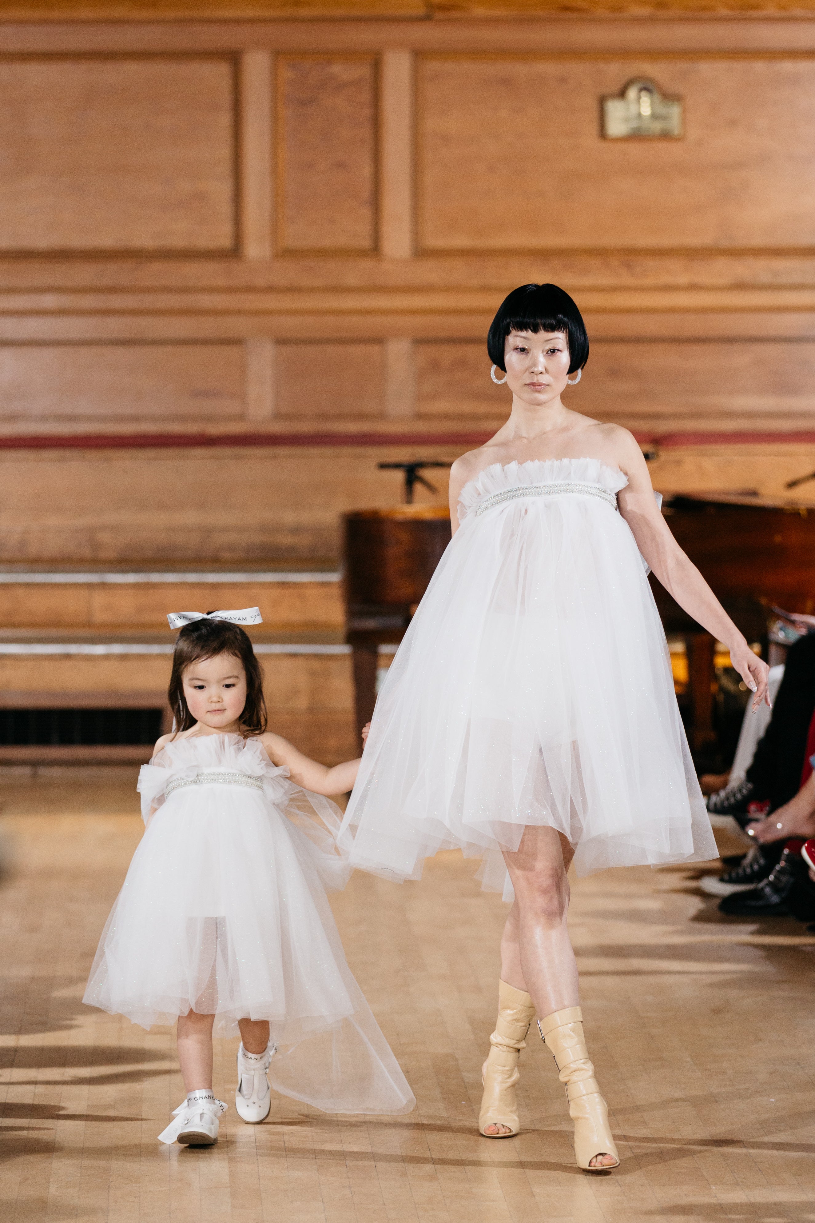 MINI ME HAND CRYSTAL EMBELLISHED GATHERED TULLE DRESS