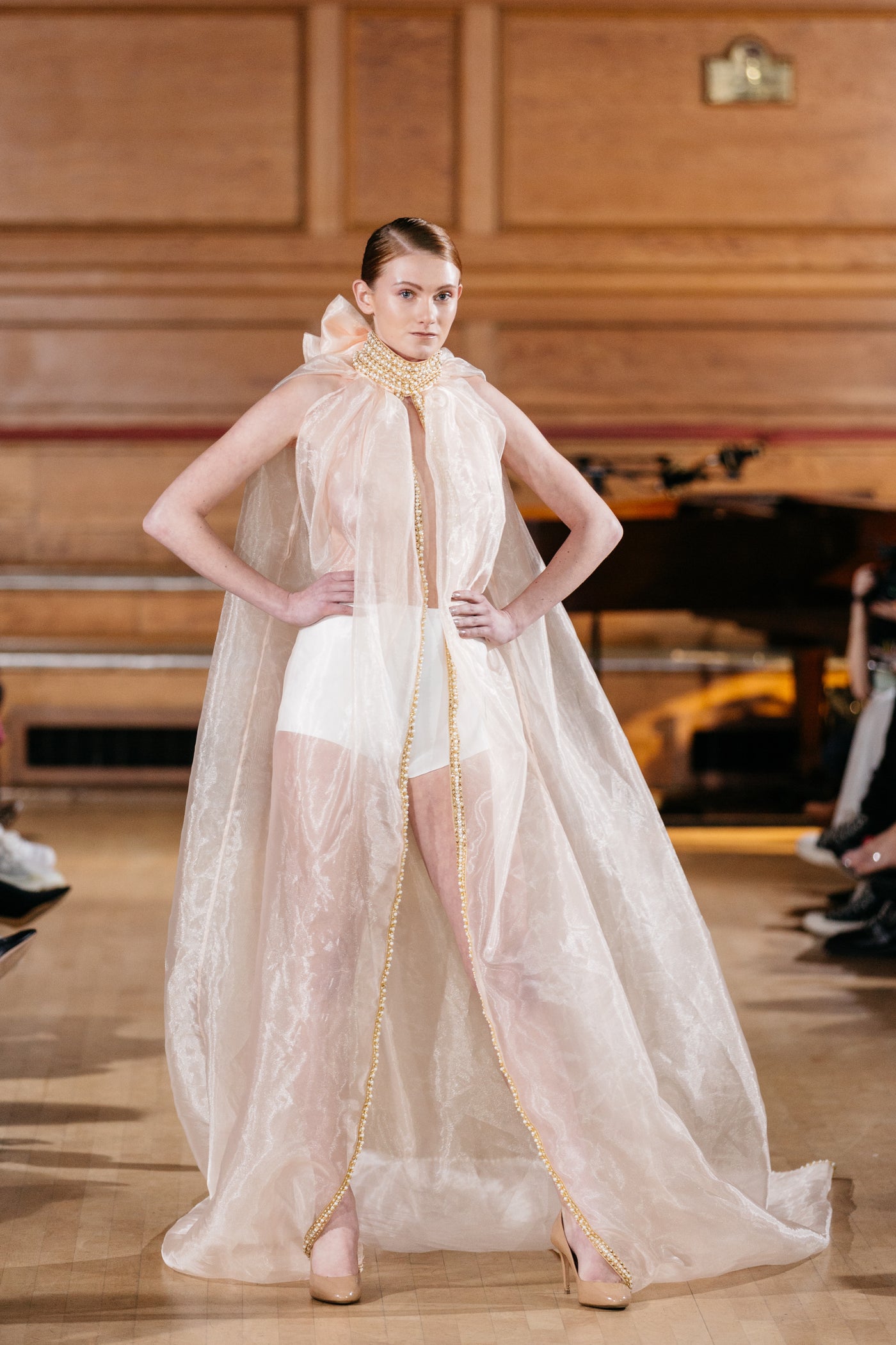 HAND EMBELLISHED SHEER LONG CAPE DRESS HAND EMBELLISHED SHEER LONG CAPE DRESS