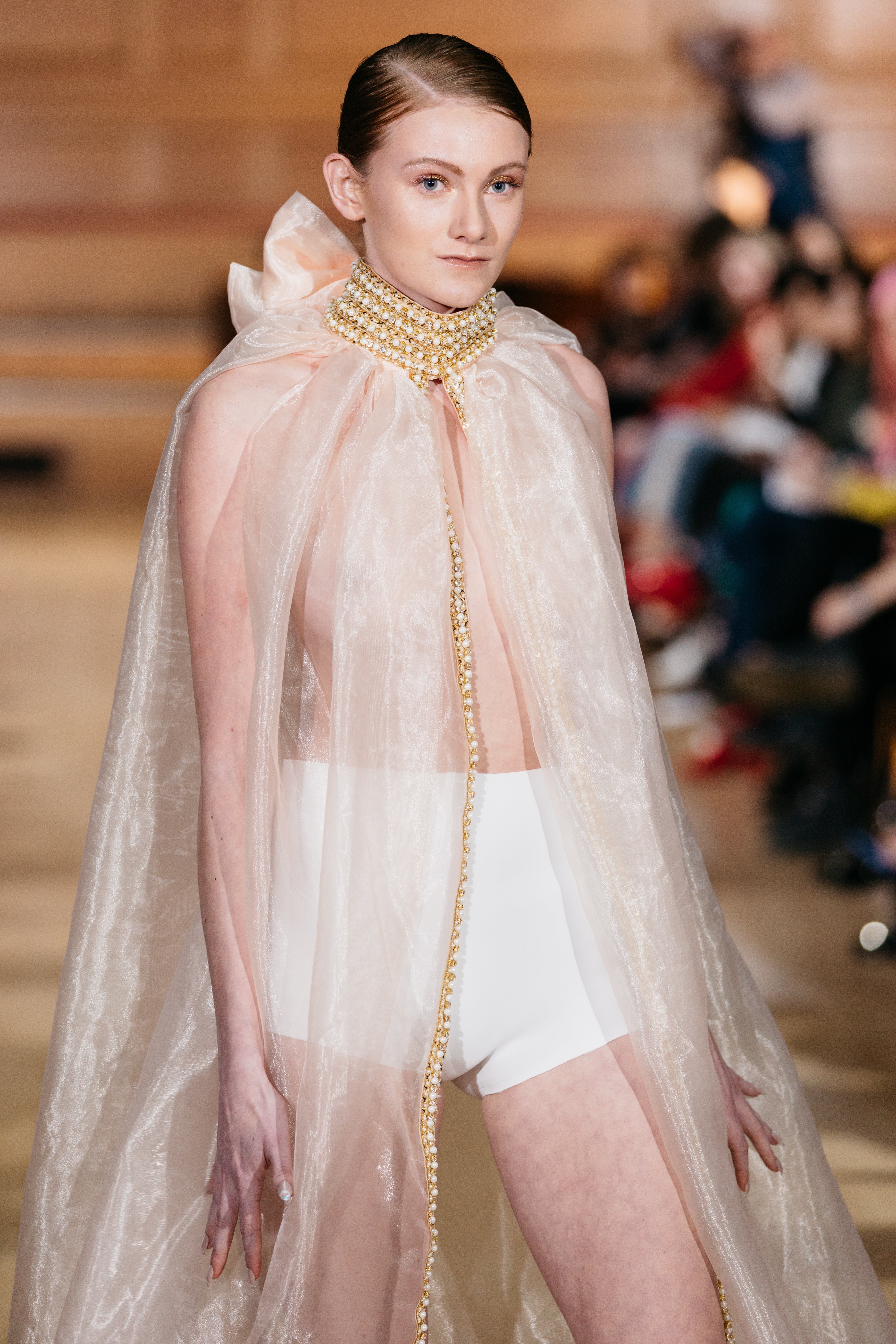 HAND EMBELLISHED SHEER LONG CAPE DRESS