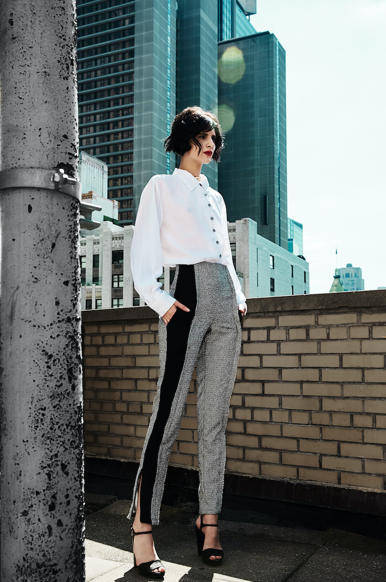 BLACK GREY TEXTURED STRAIGHT TROUSER