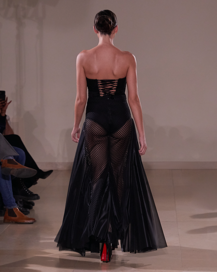 TRANSPARENT ASYMMETRICAL GODET TROUSER