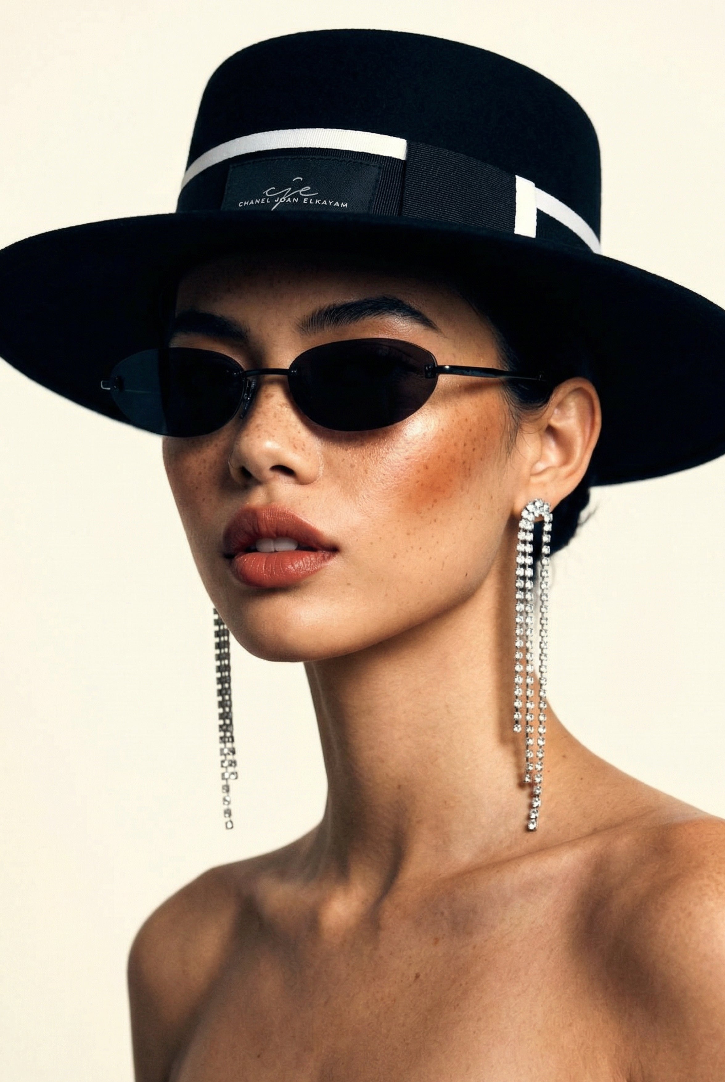 Handmade Black & White Wool Wide Brim Boater Hat