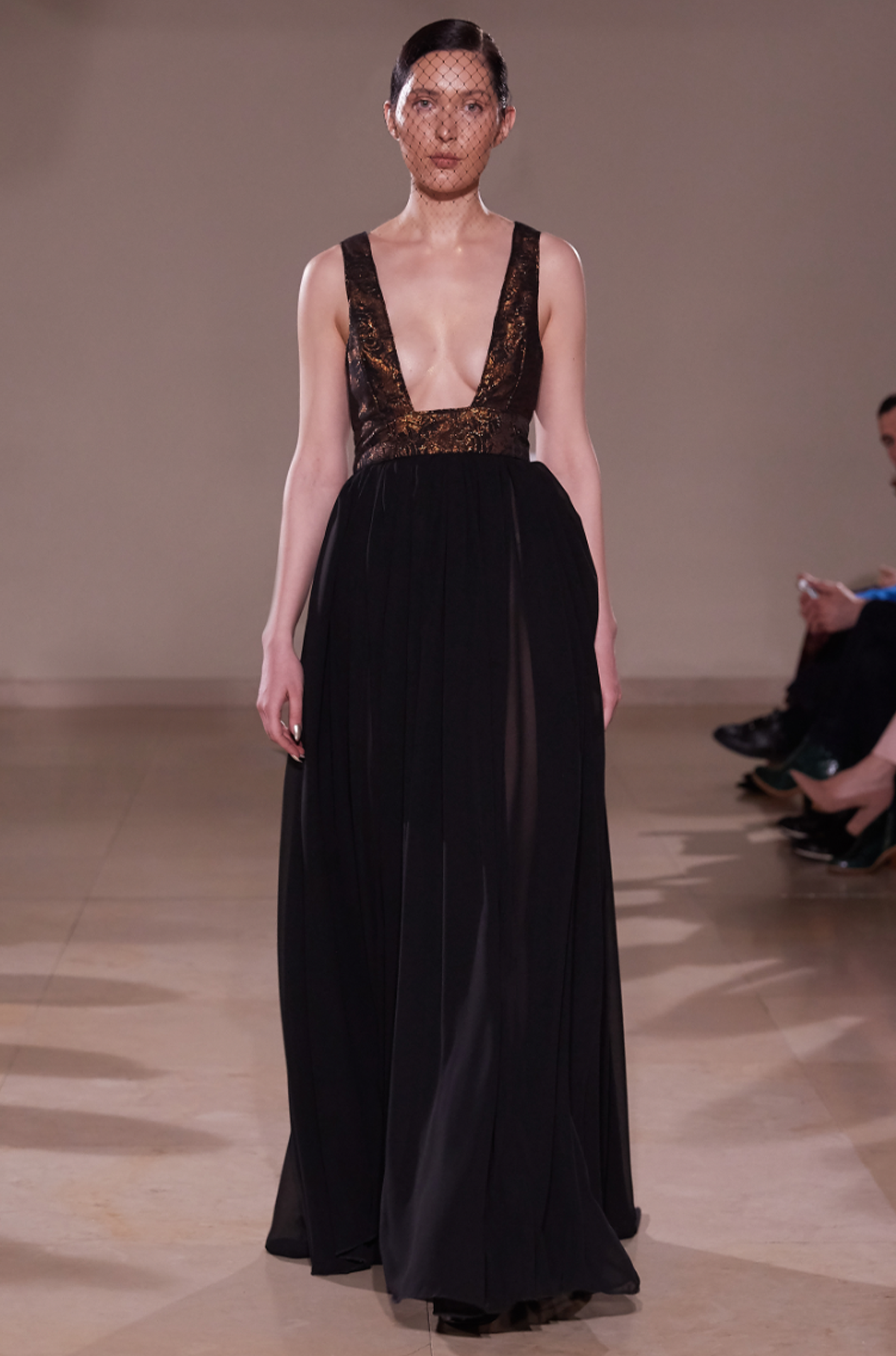 BLACK BRONZE DEEP OPEN DRESS