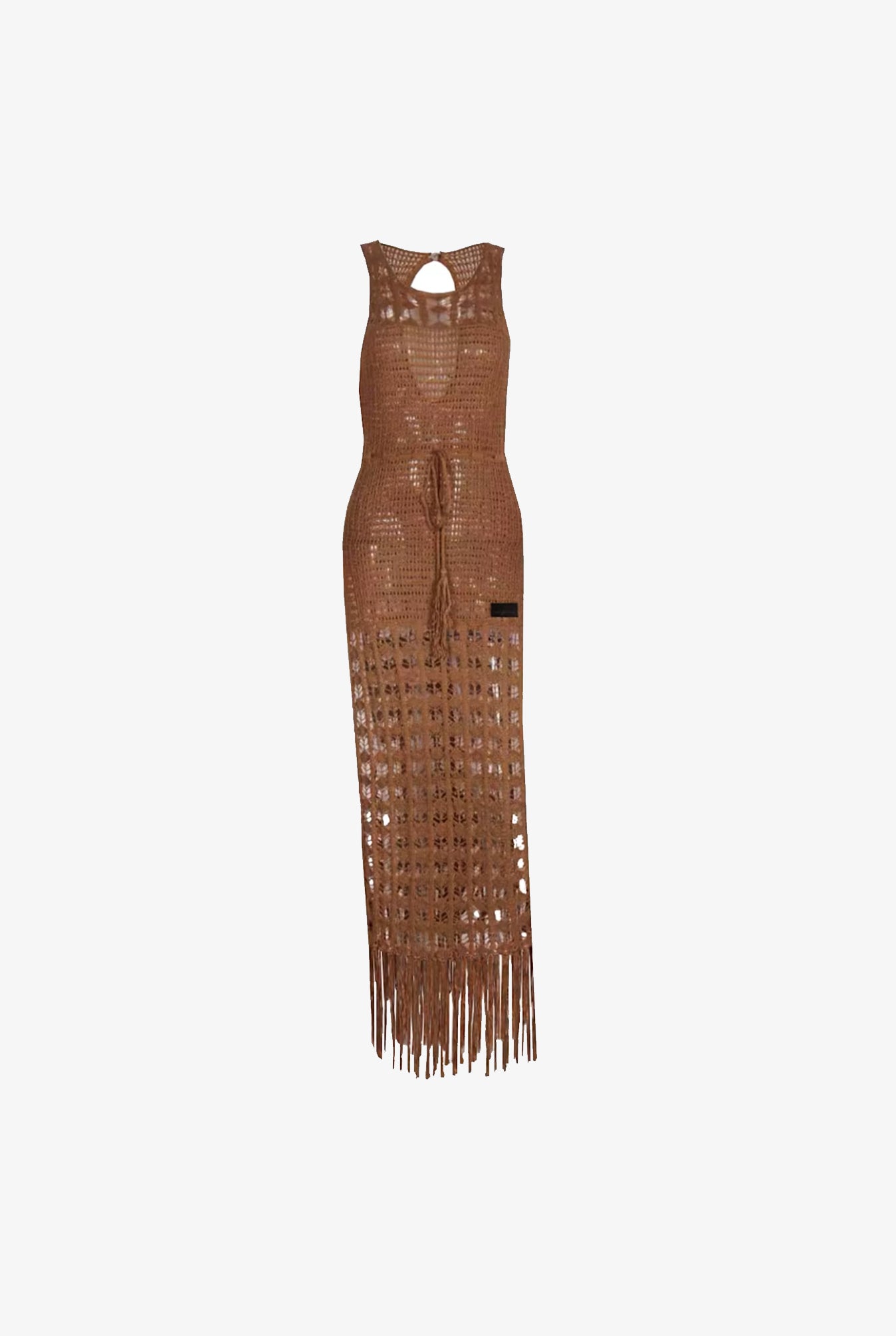 Brown Crochet Knitted Tasseled Summer Beach Dress
