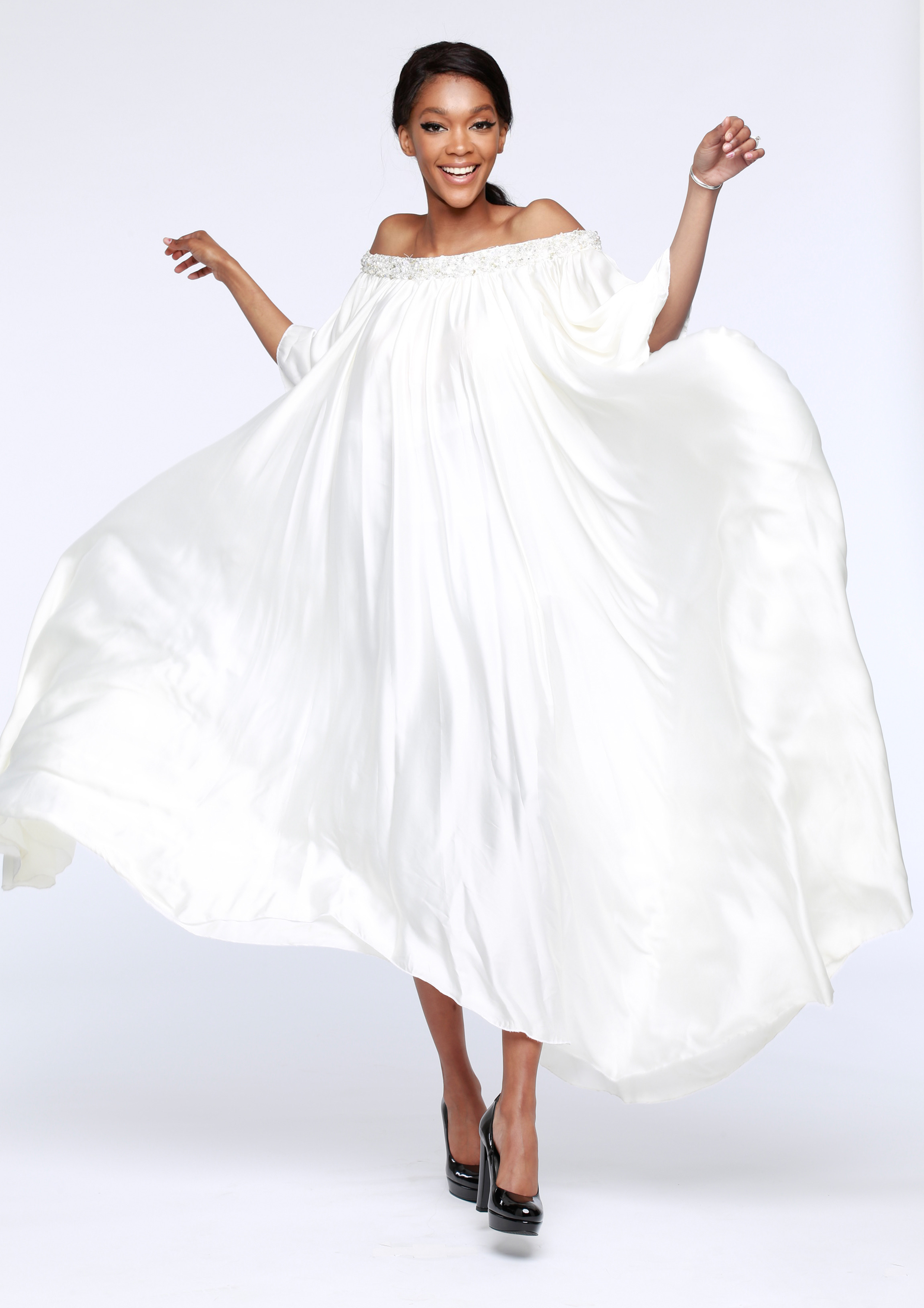 CRYSTAL HAND EMBELLISHED BARDOT DRESS