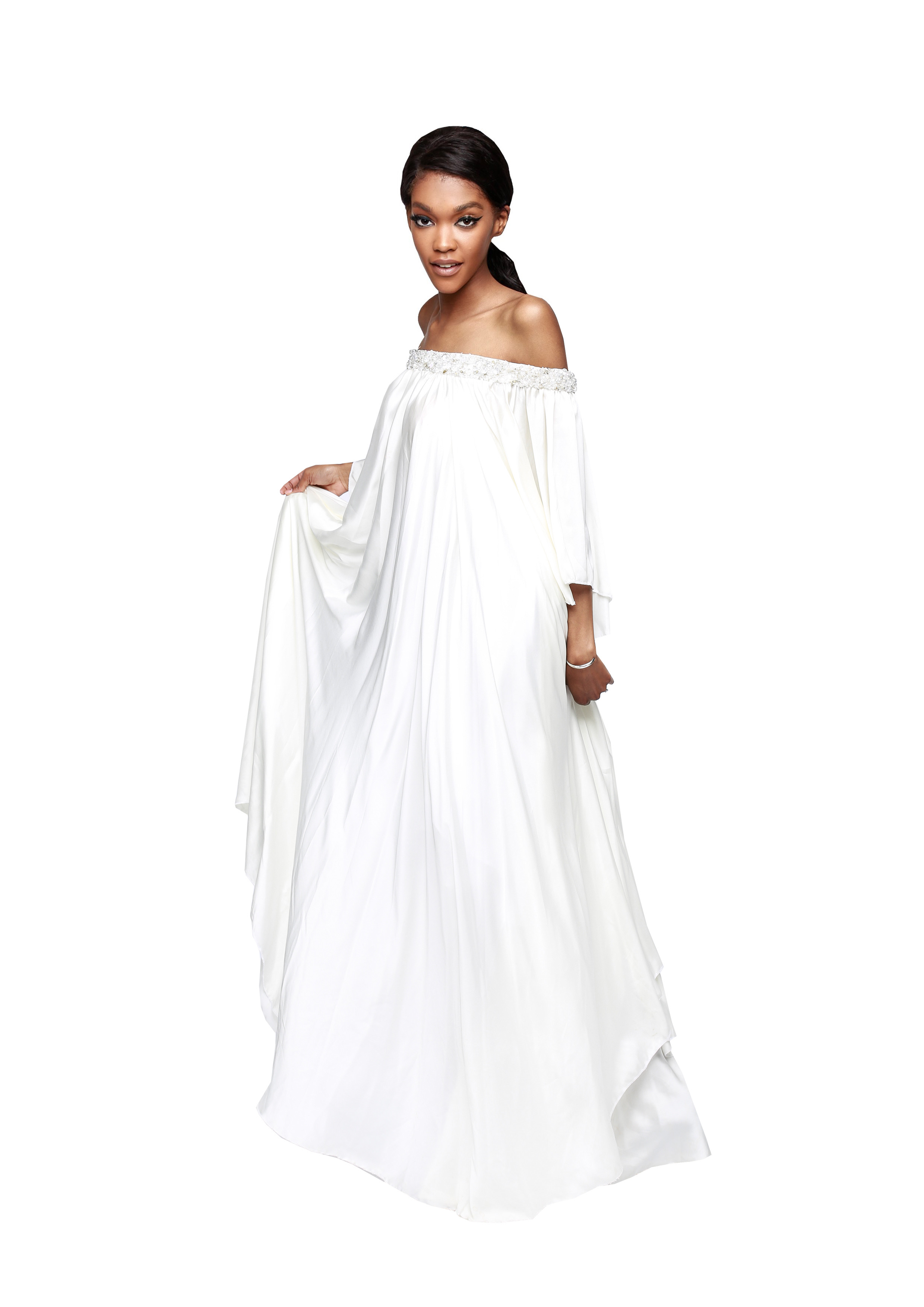 CRYSTAL HAND EMBELLISHED BARDOT DRESS