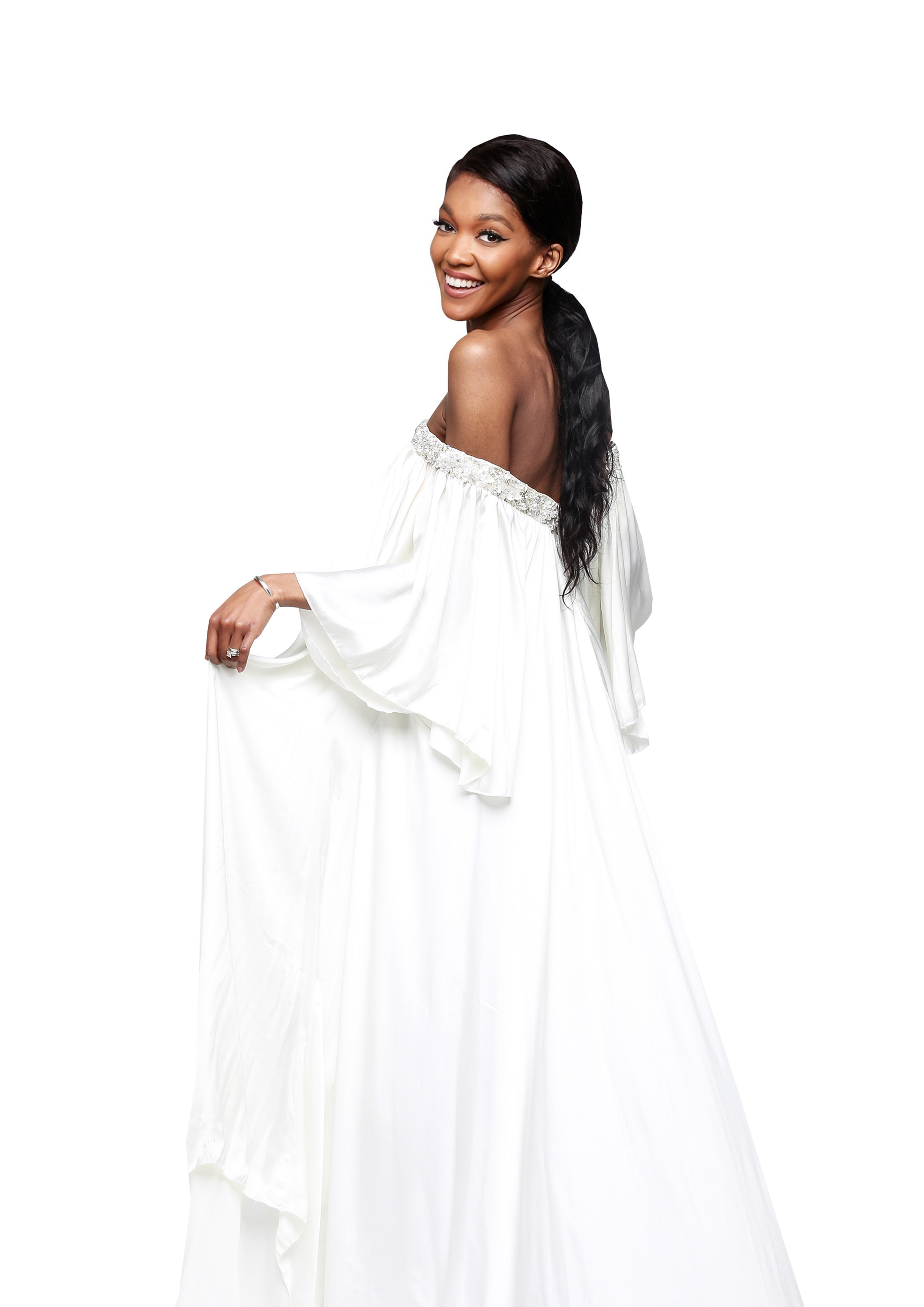 CRYSTAL HAND EMBELLISHED BARDOT DRESS