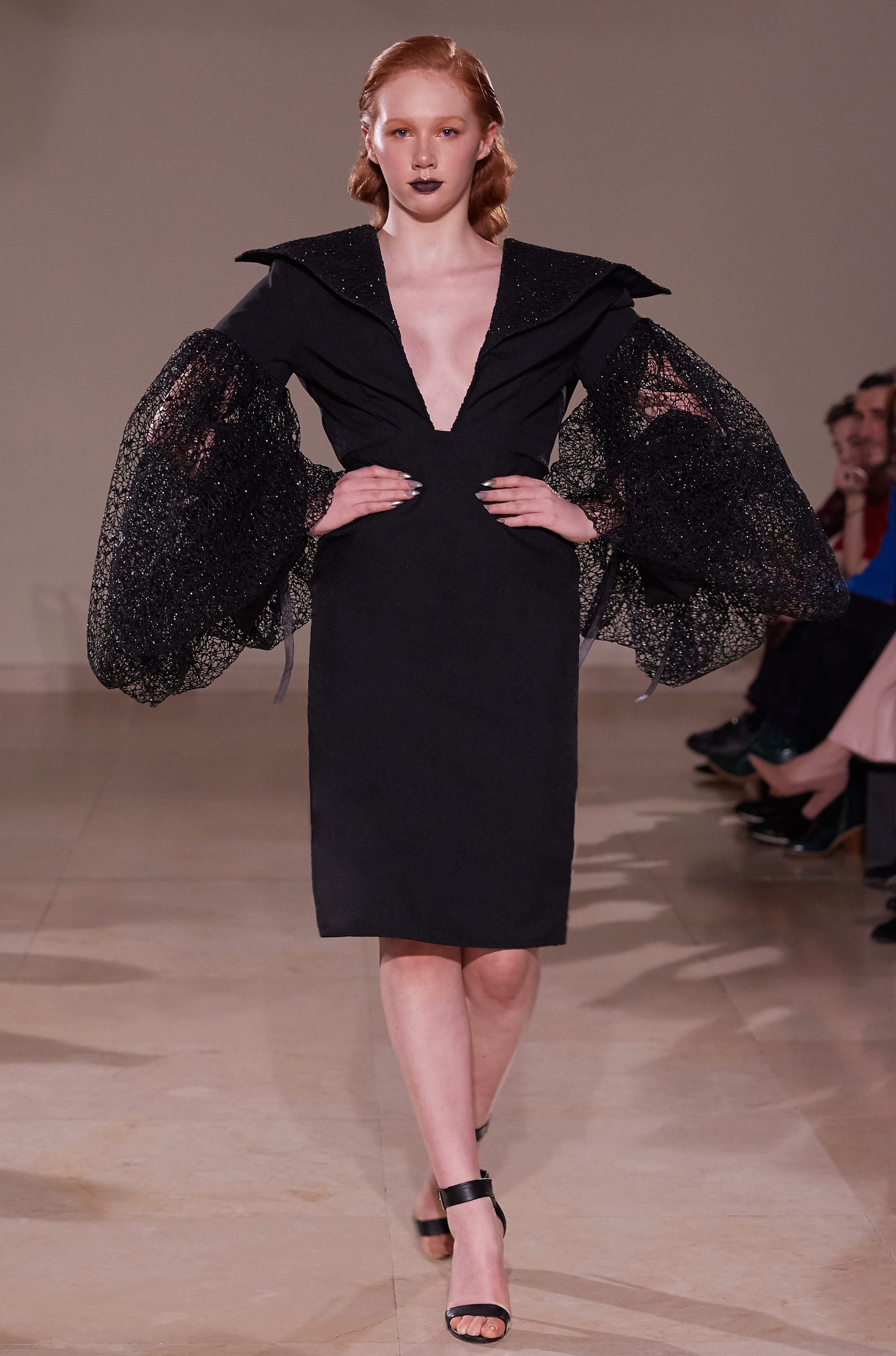 3D GLITTER MESH OVERSIZED SLEEVE DRESS