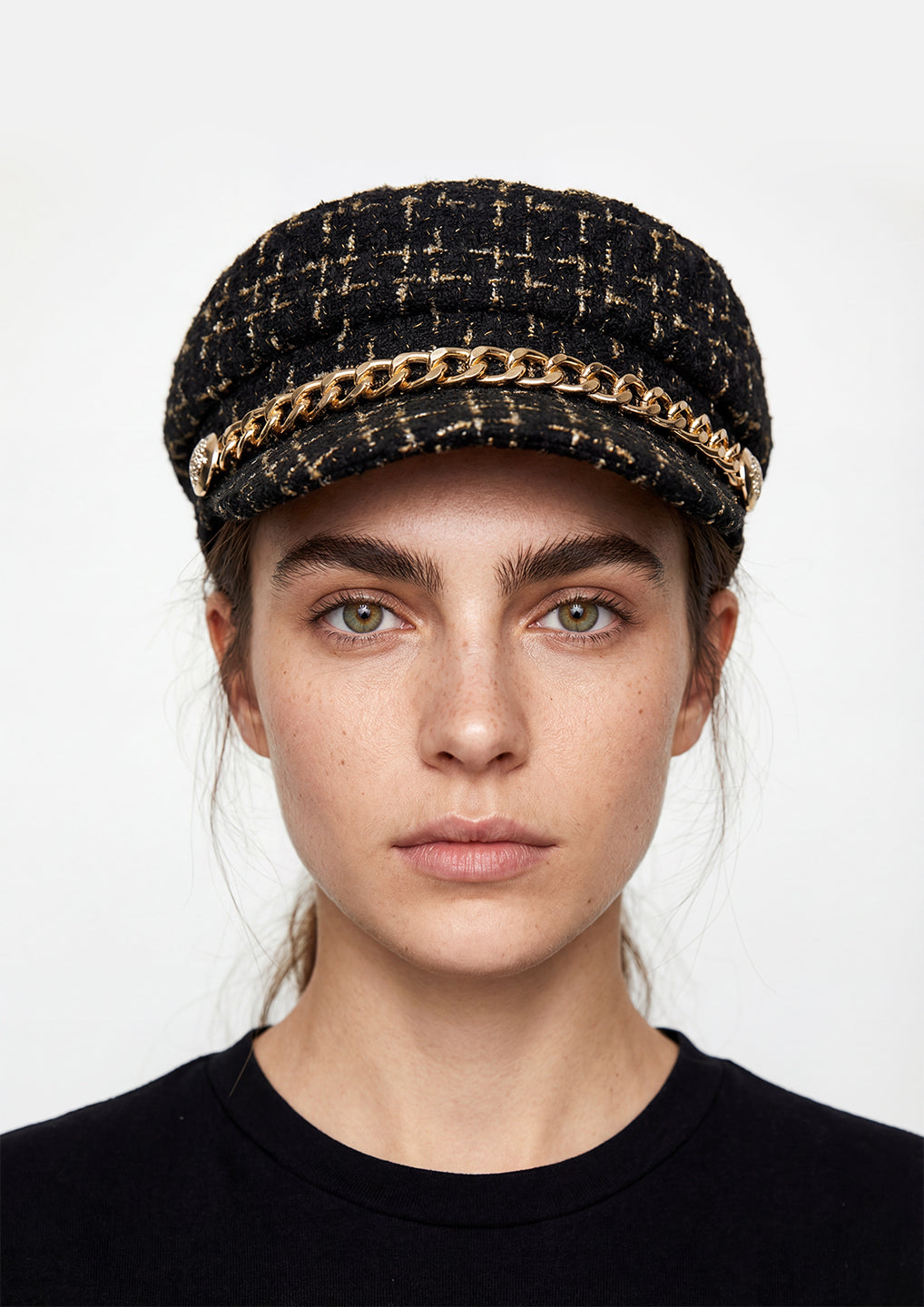 Black Tweed Baker Boy Hat