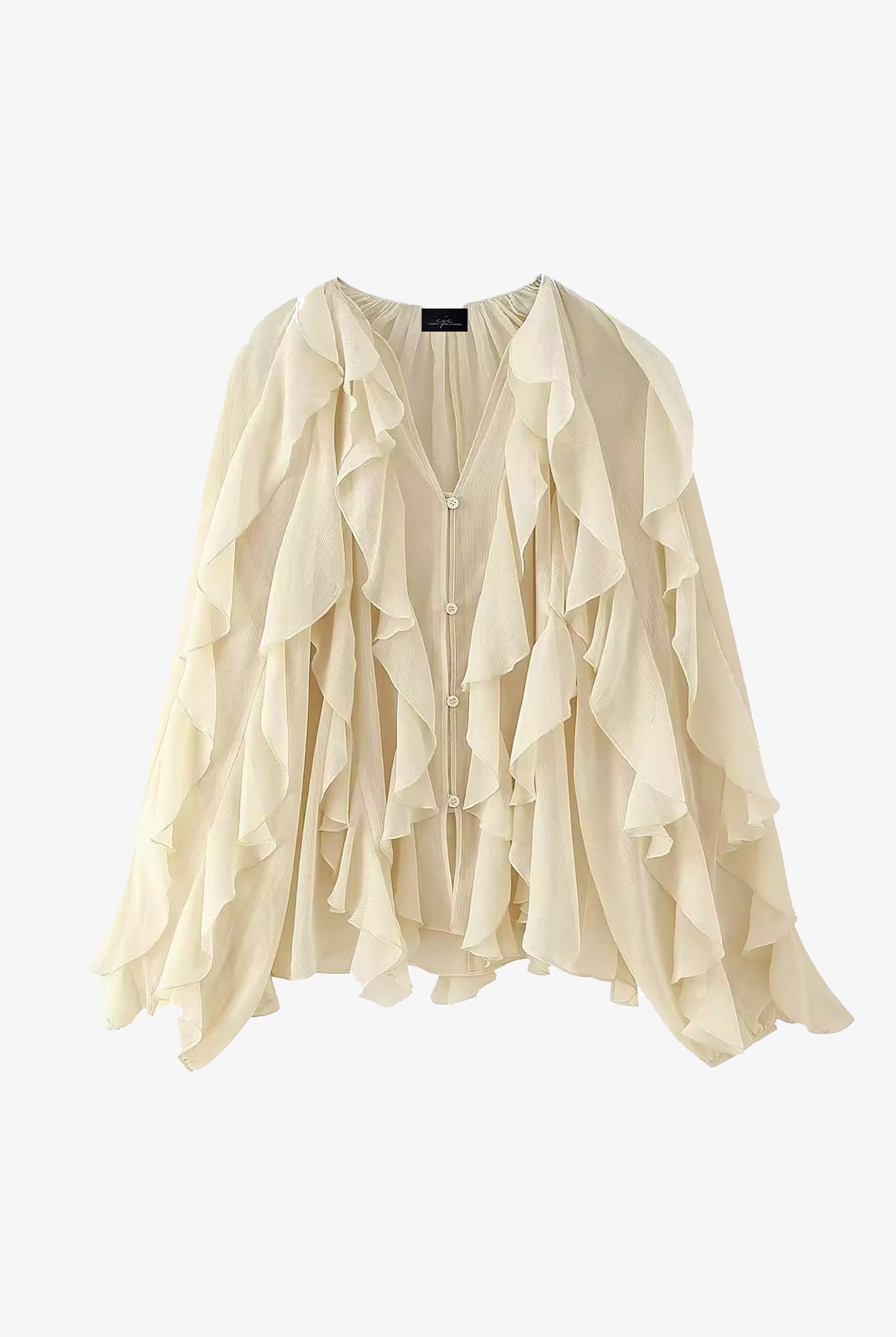 Cream Ruffled Chiffon Blouse