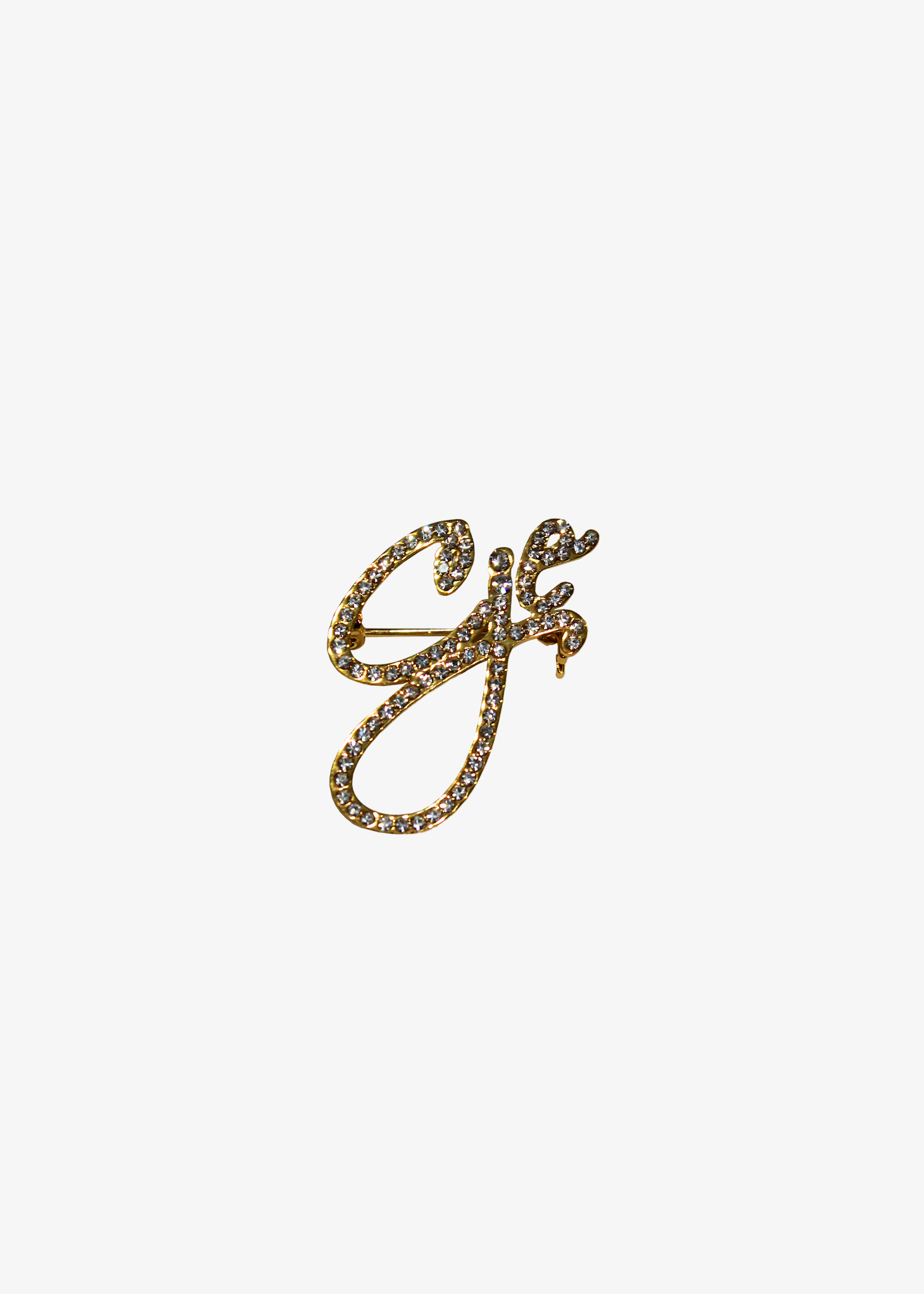 Gold Crystal Script CJE Brooch