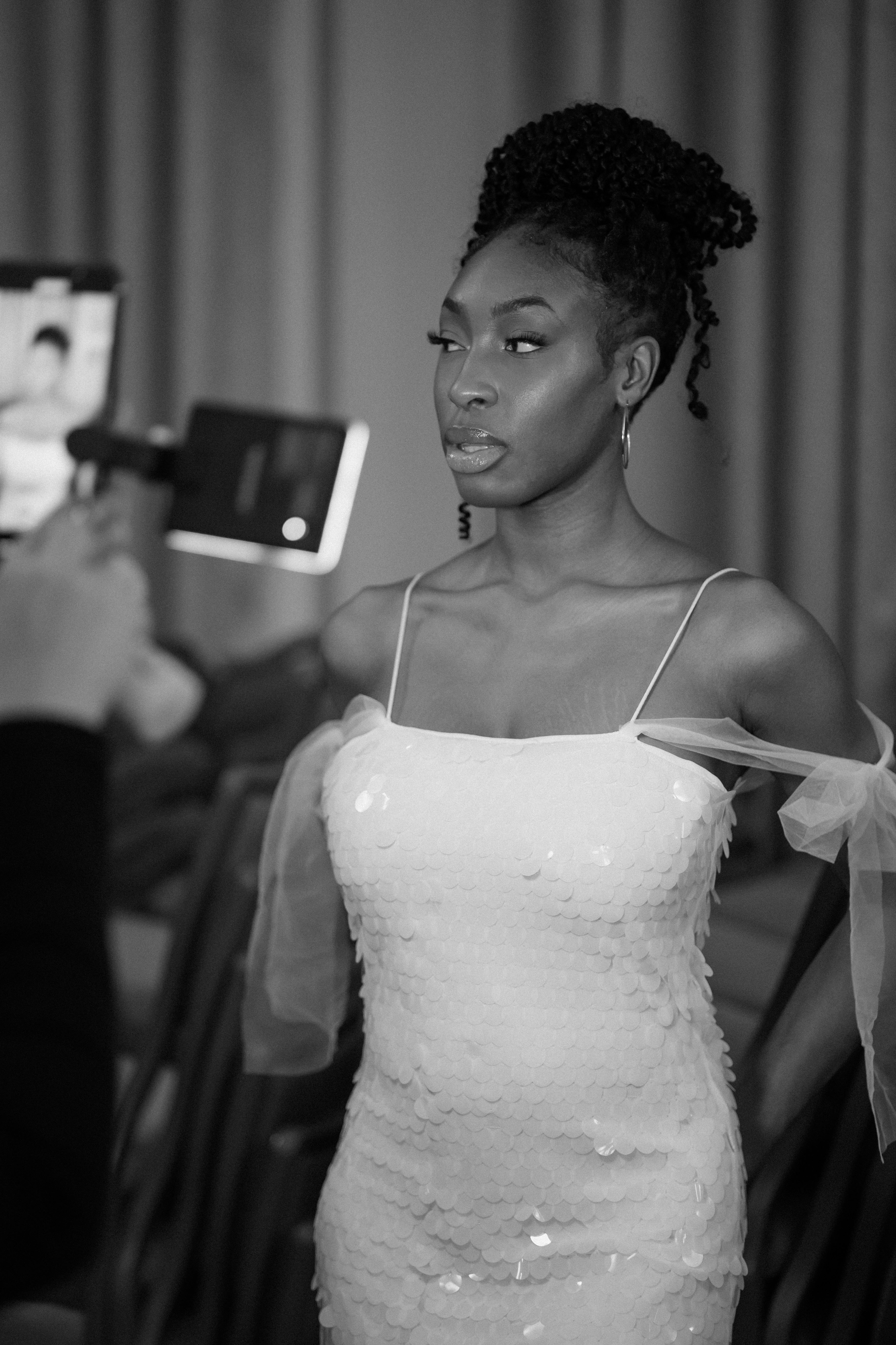 Midi White Sequin Embellished Dress