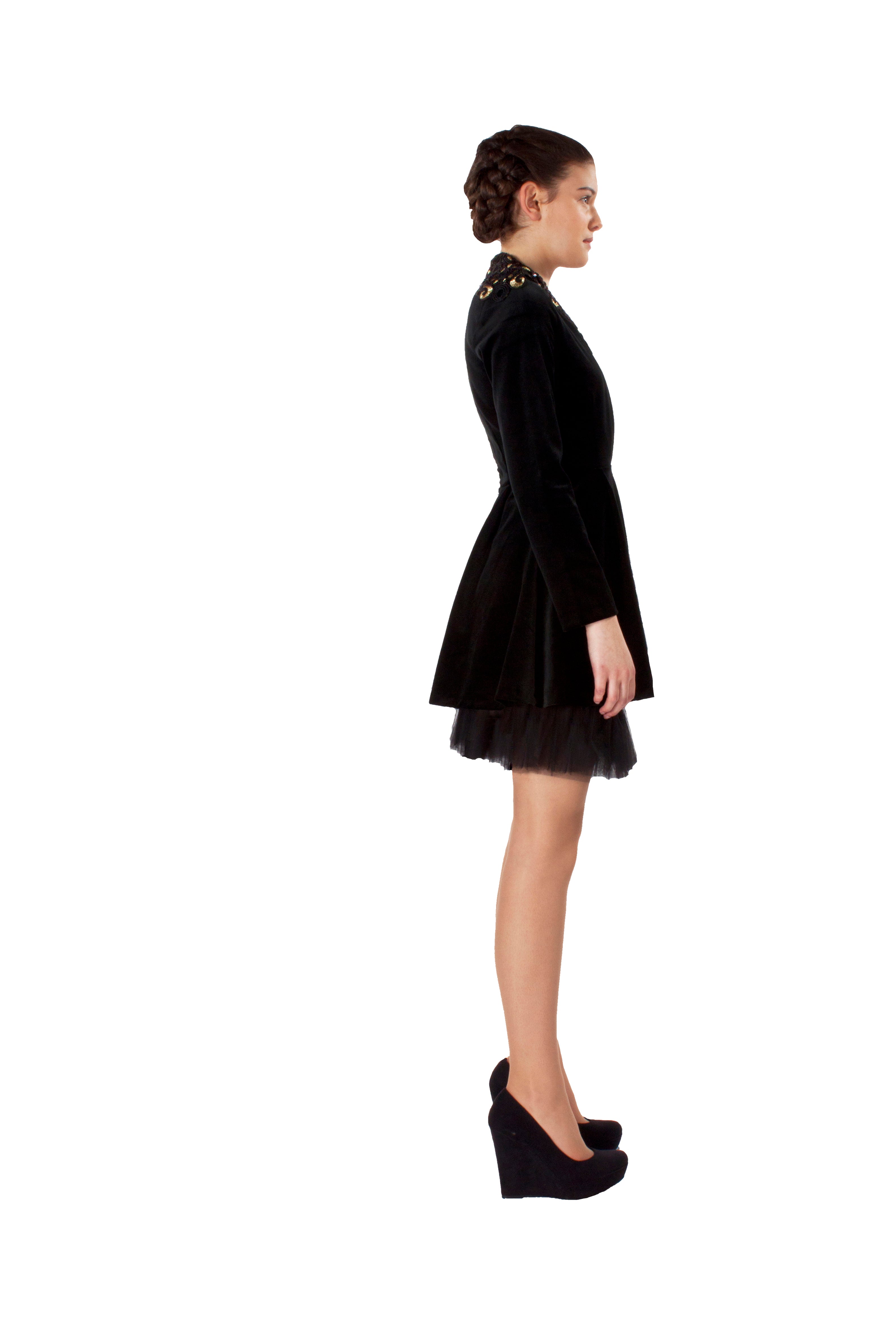 DEEP V EMBROIDERED APPLIQUE DRESS