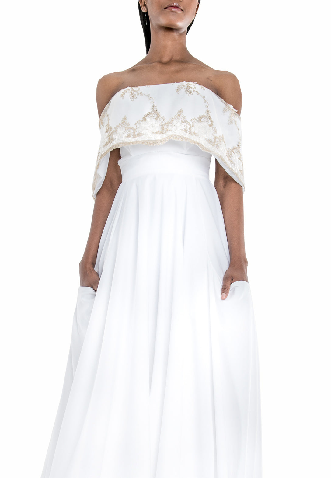 BARDOT NECKLINE EMBROIDERED DRESS