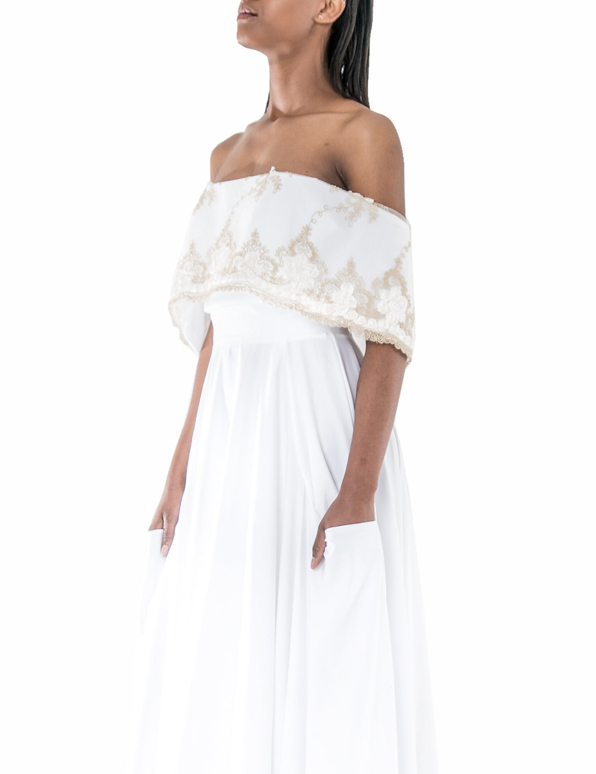 BARDOT NECKLINE EMBROIDERED DRESS