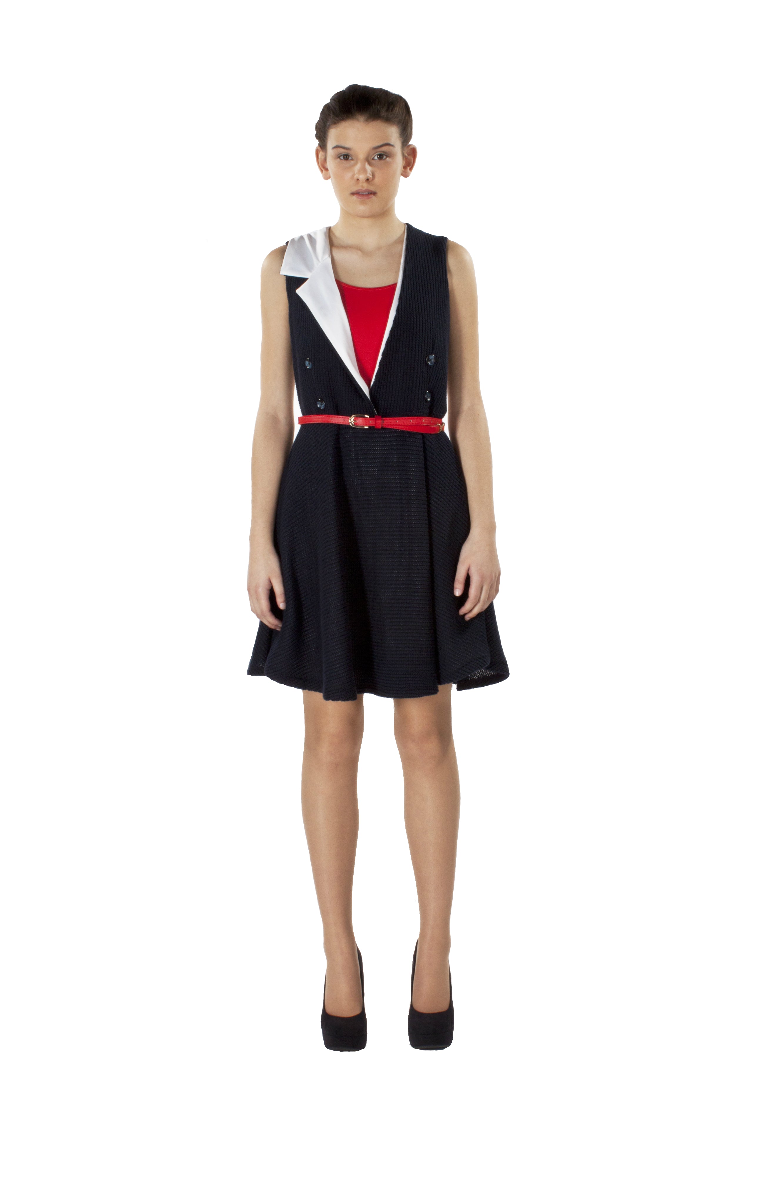 SLEEVELESS NOTCHED COLLAR DRESS