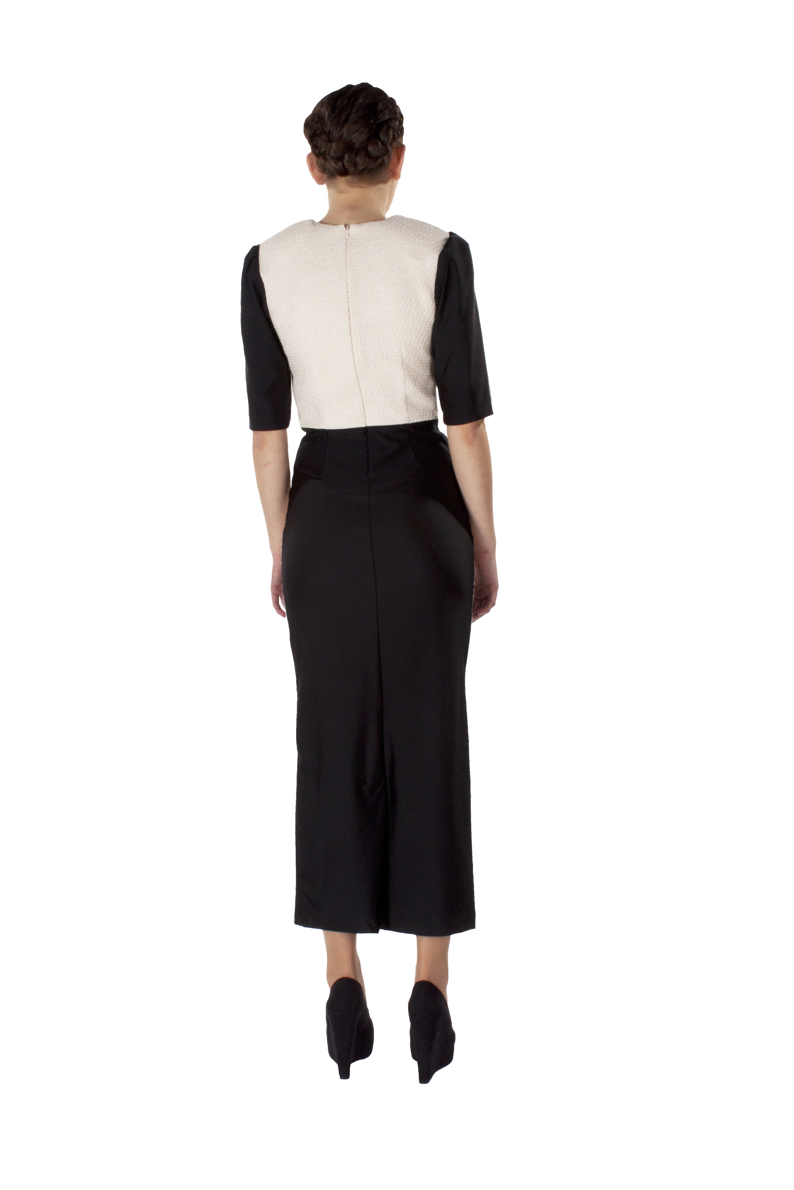 TWEED BLUSH BLACK CONTRAST MAXI DRESS