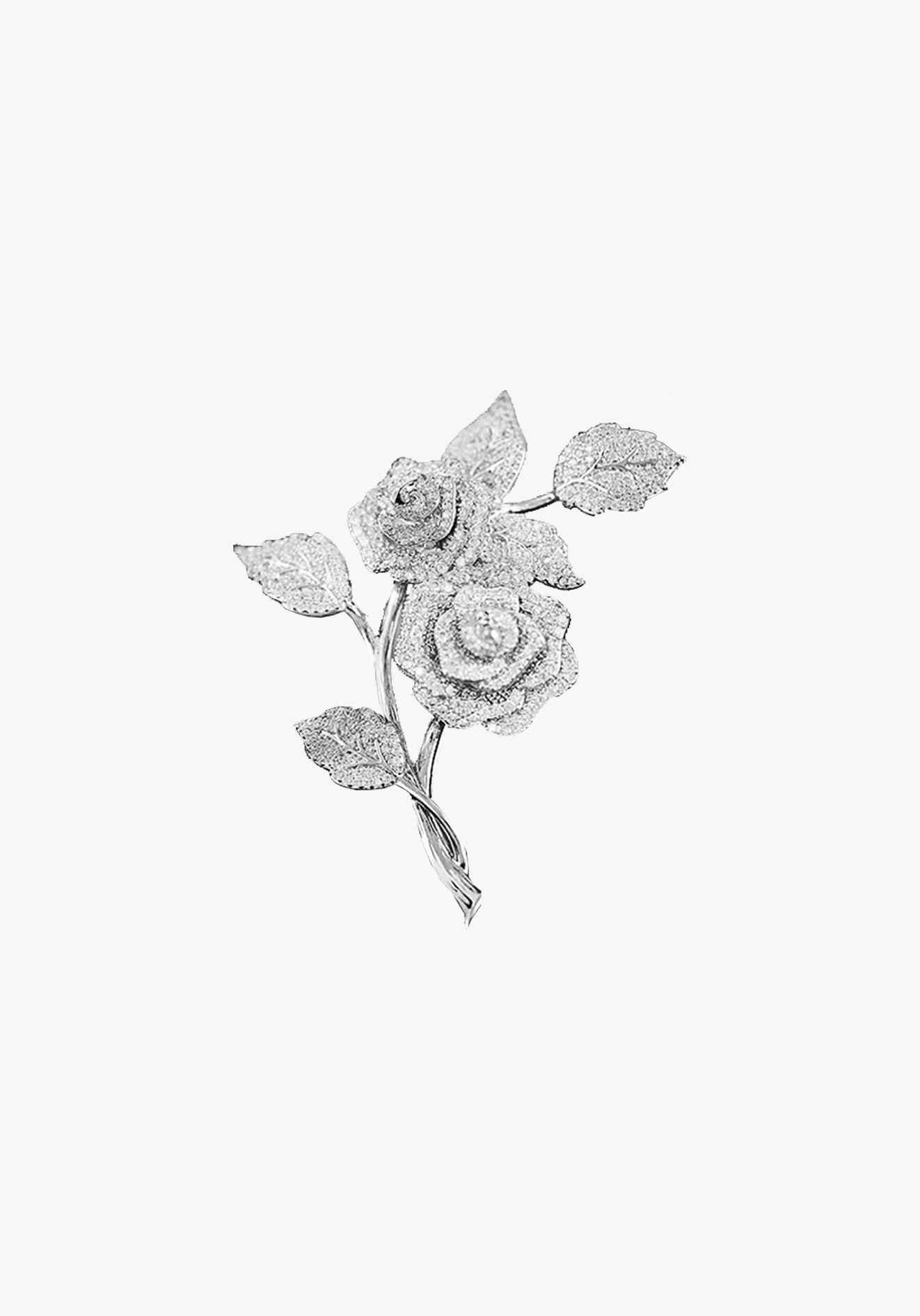 Silver Crystal Roses Brooch