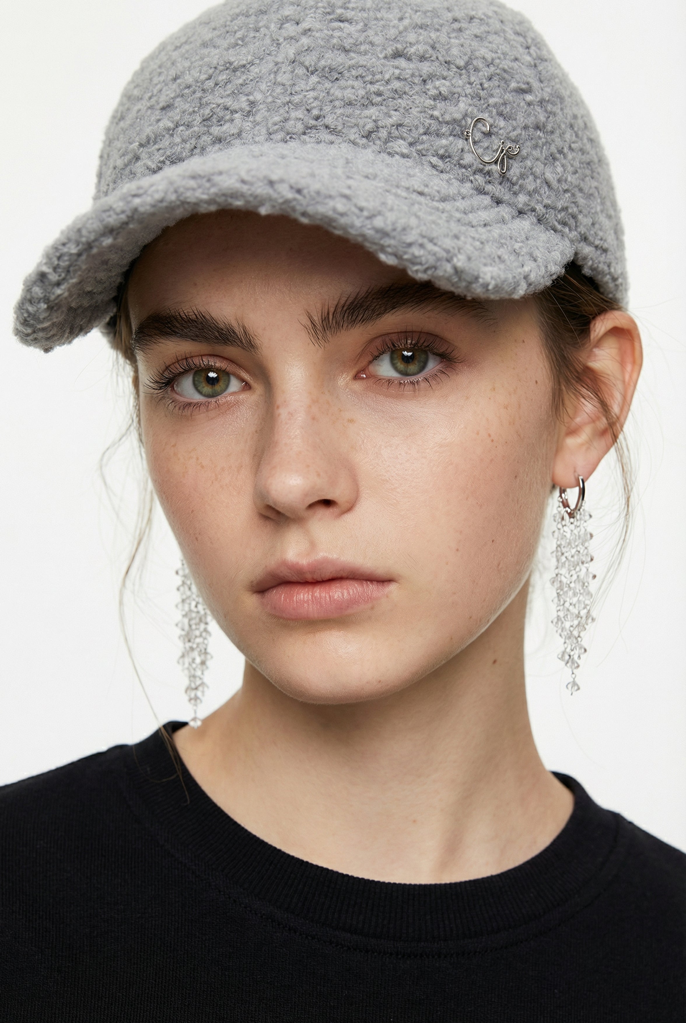 Grey Boucle Textured Cap