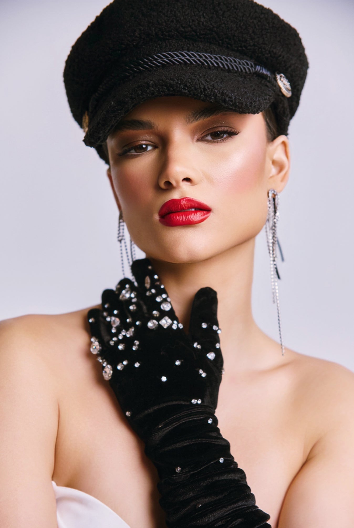 Black Boucle Baker Boy Hat