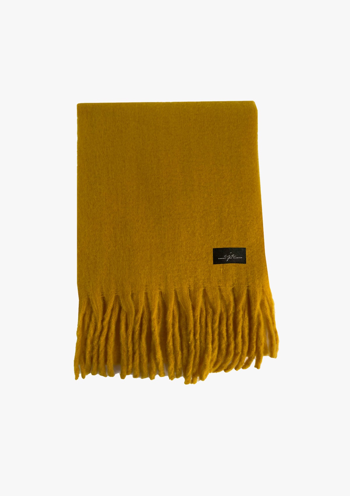 Large Fringed Cashmere-Blend Winter Scarf Mustard Yellow