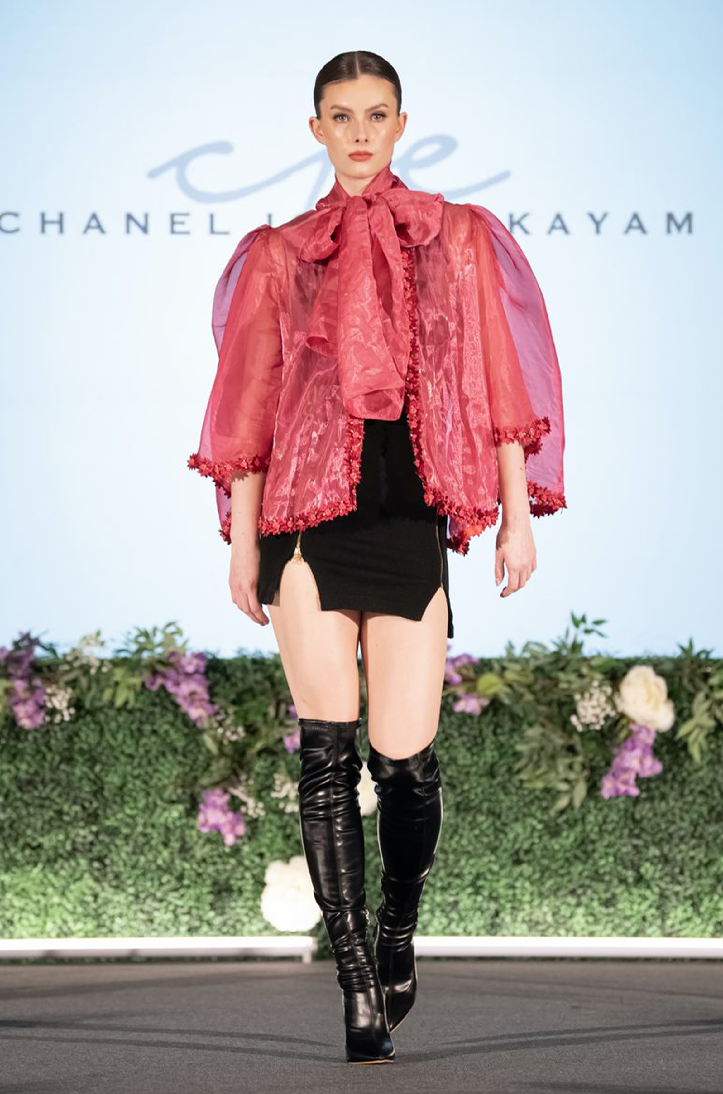 PINK FLORAL PUSSY BOW BLOUSE