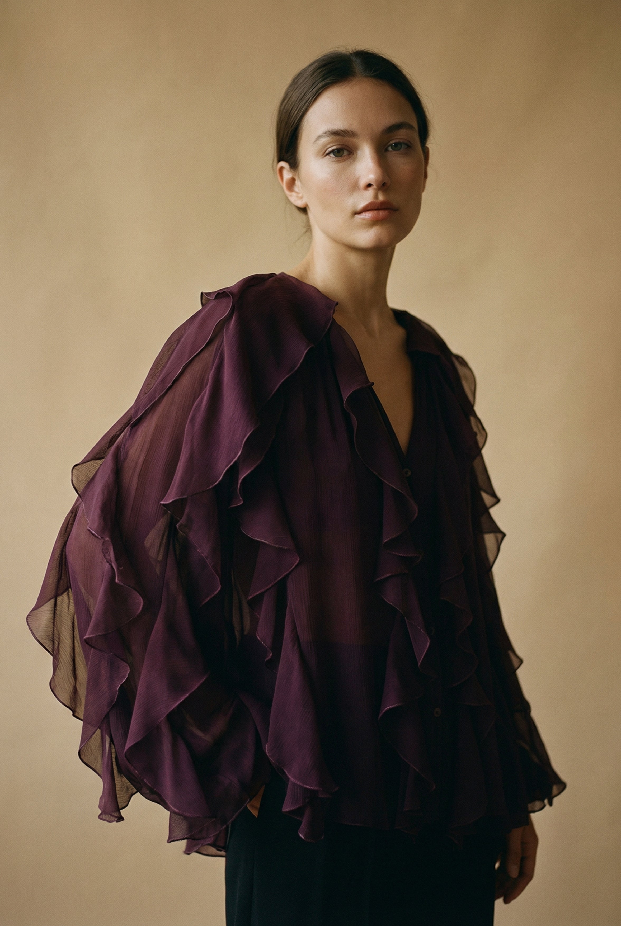 Purple Ruffled Chiffon Blouse