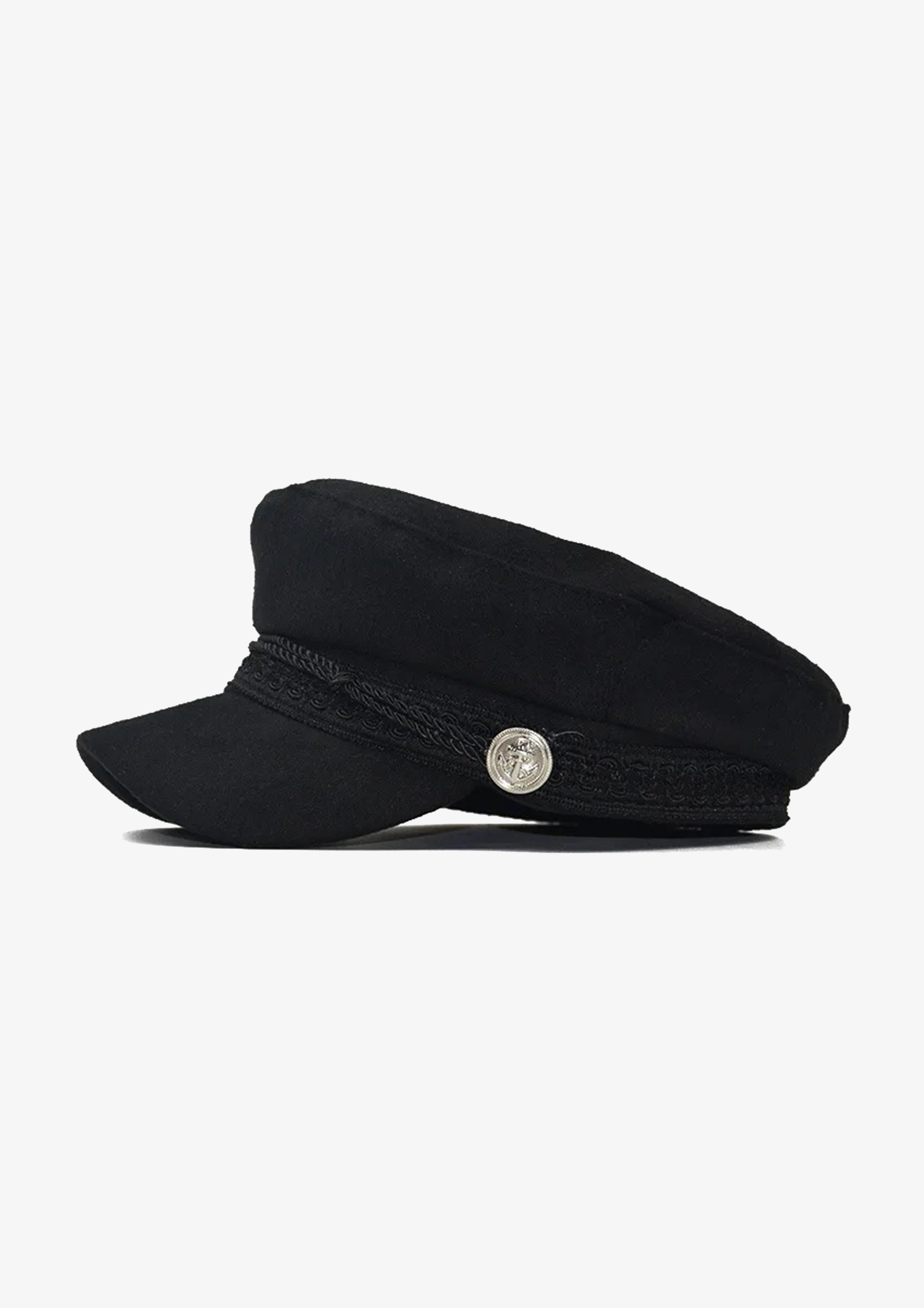 Embroidered Trim Black Baker Boy Hat