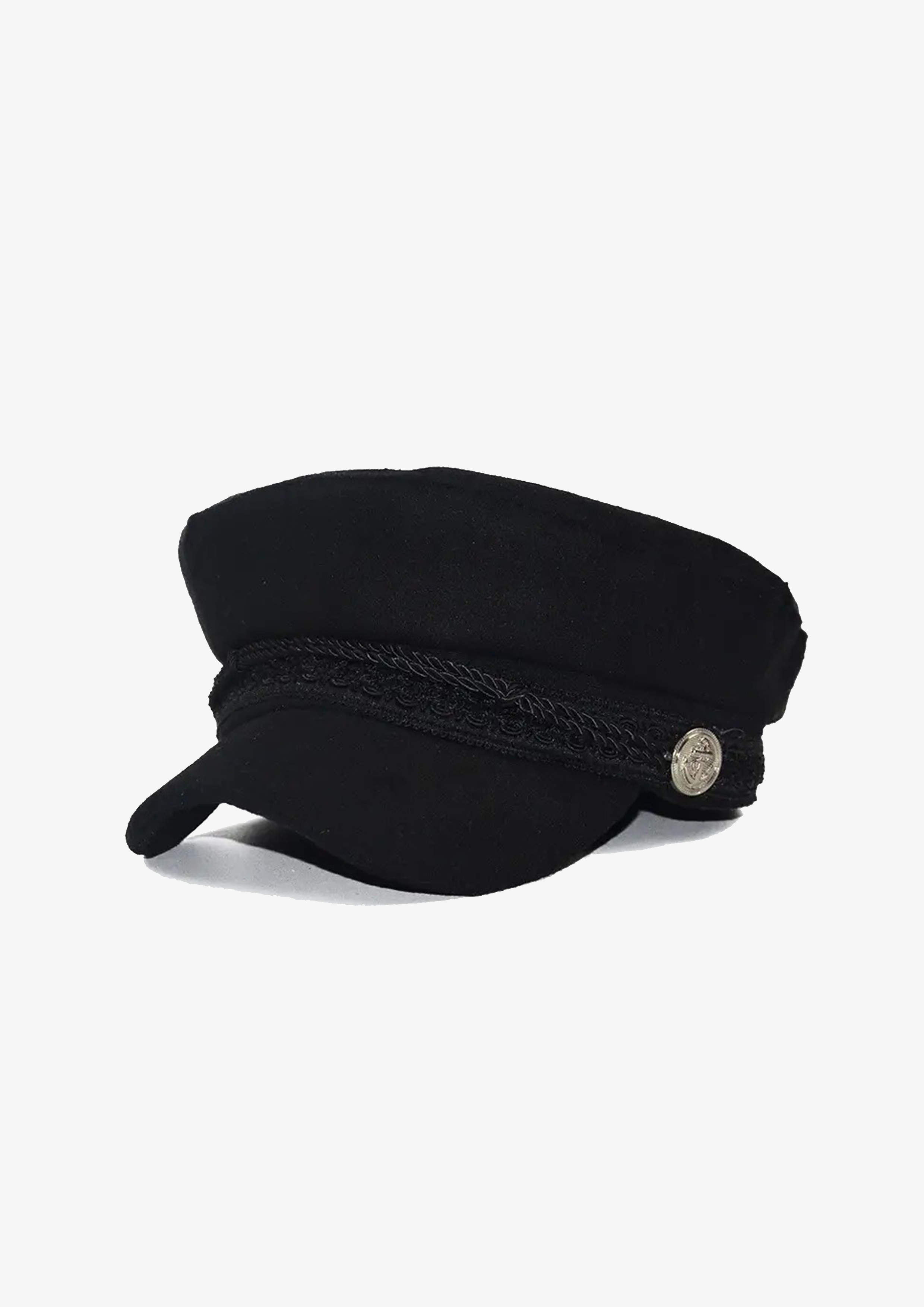 Embroidered Trim Black Baker Boy Hat
