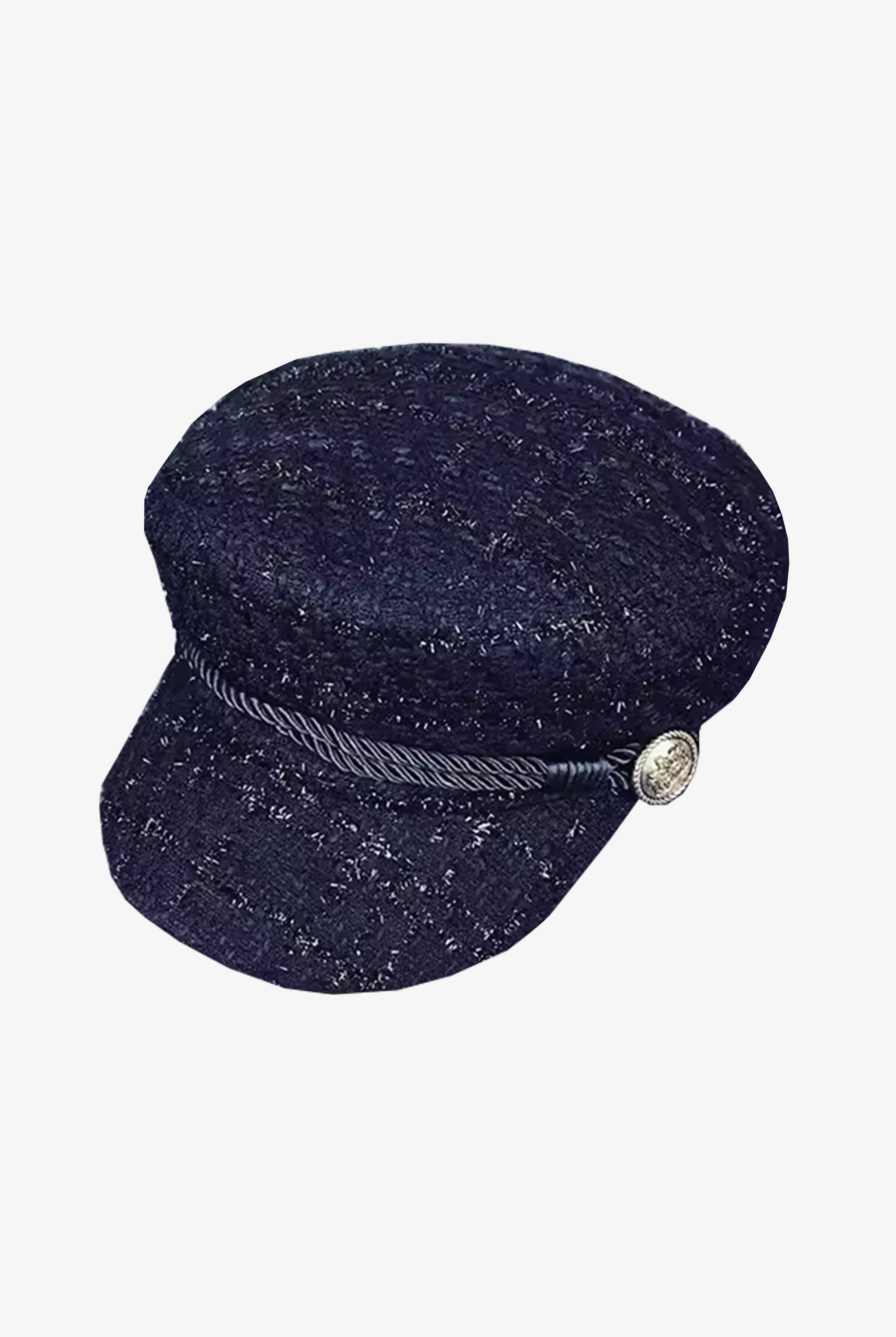 Navy Braided Trim Tweed Baker Boy Hat