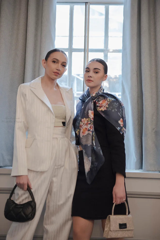 BLUE BOTANICAL SILK CHARMEUSE SCARF