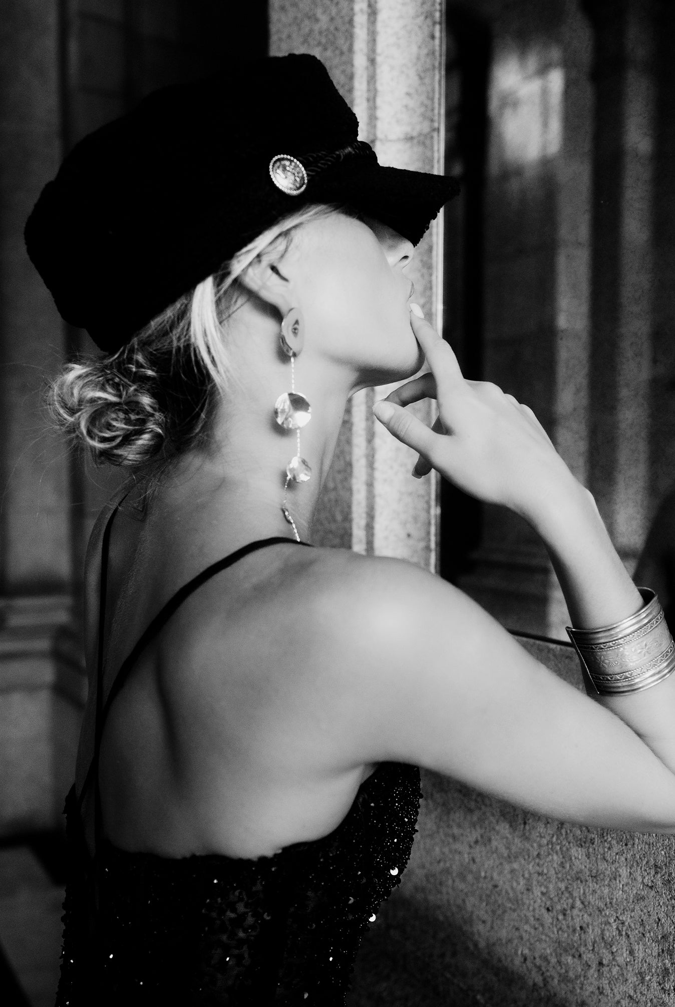 Black Boucle Baker Boy Hat