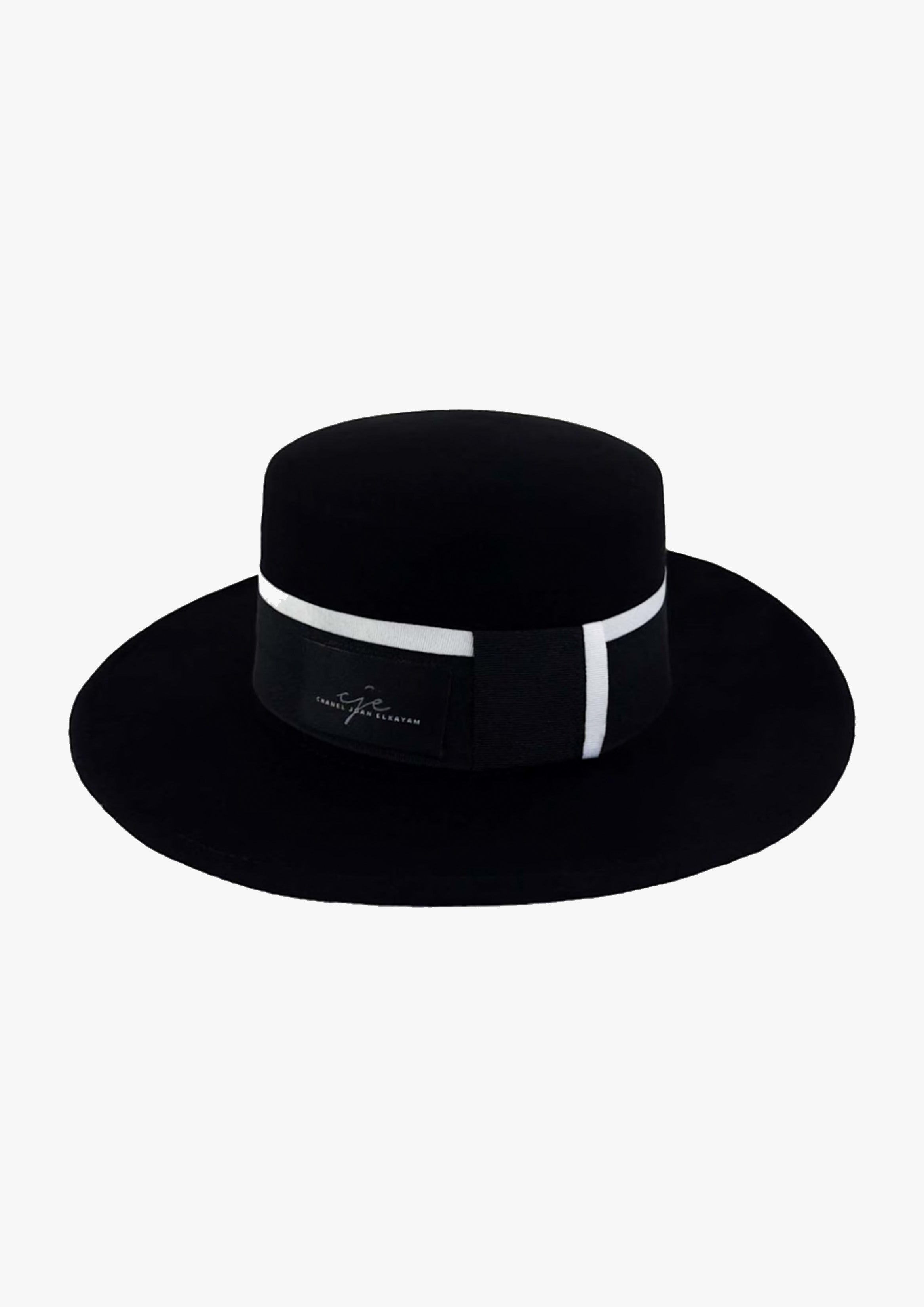 Handmade Black & White Wool Wide Brim Boater Hat