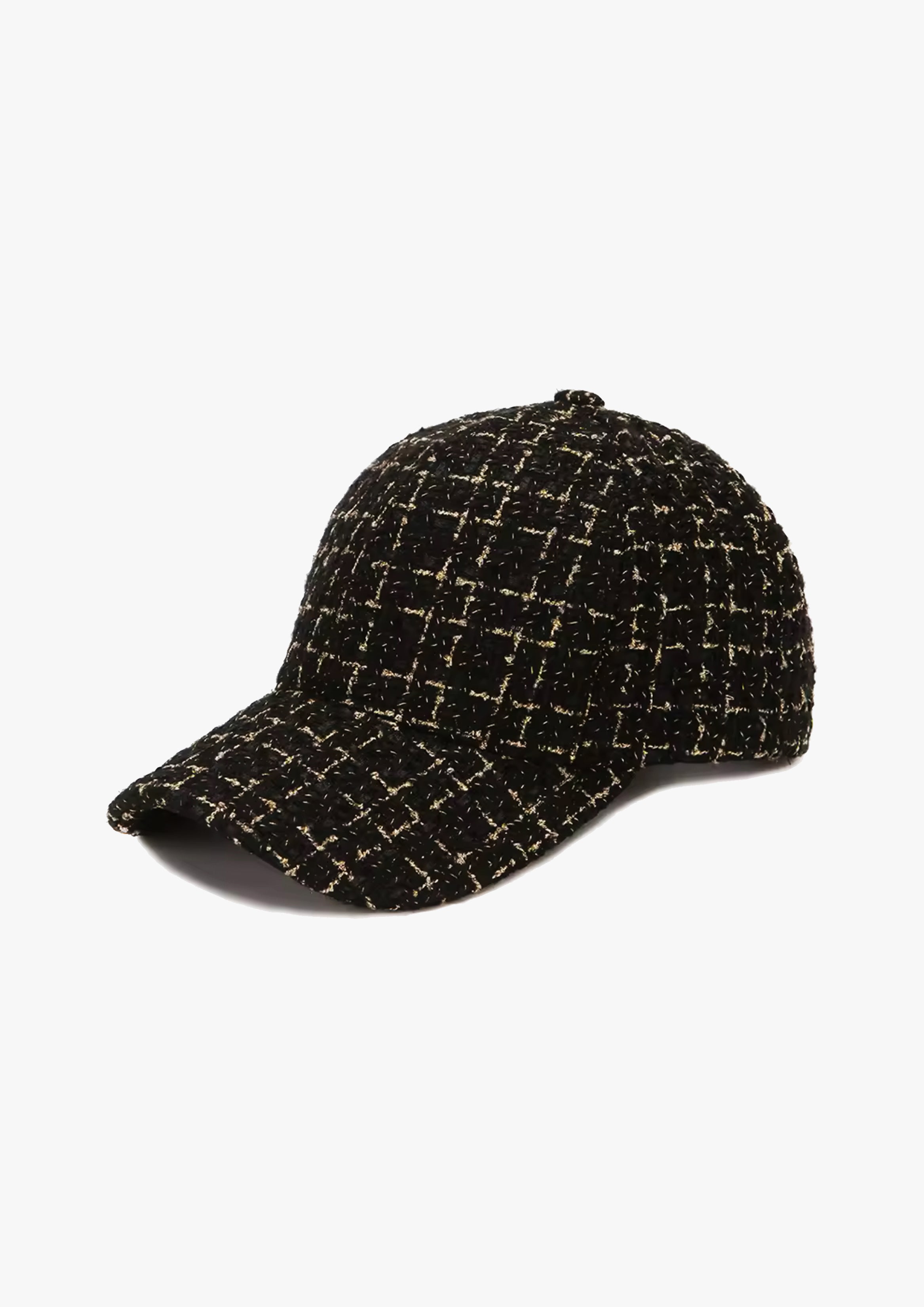 Black & Gold Tweed Wool Cap
